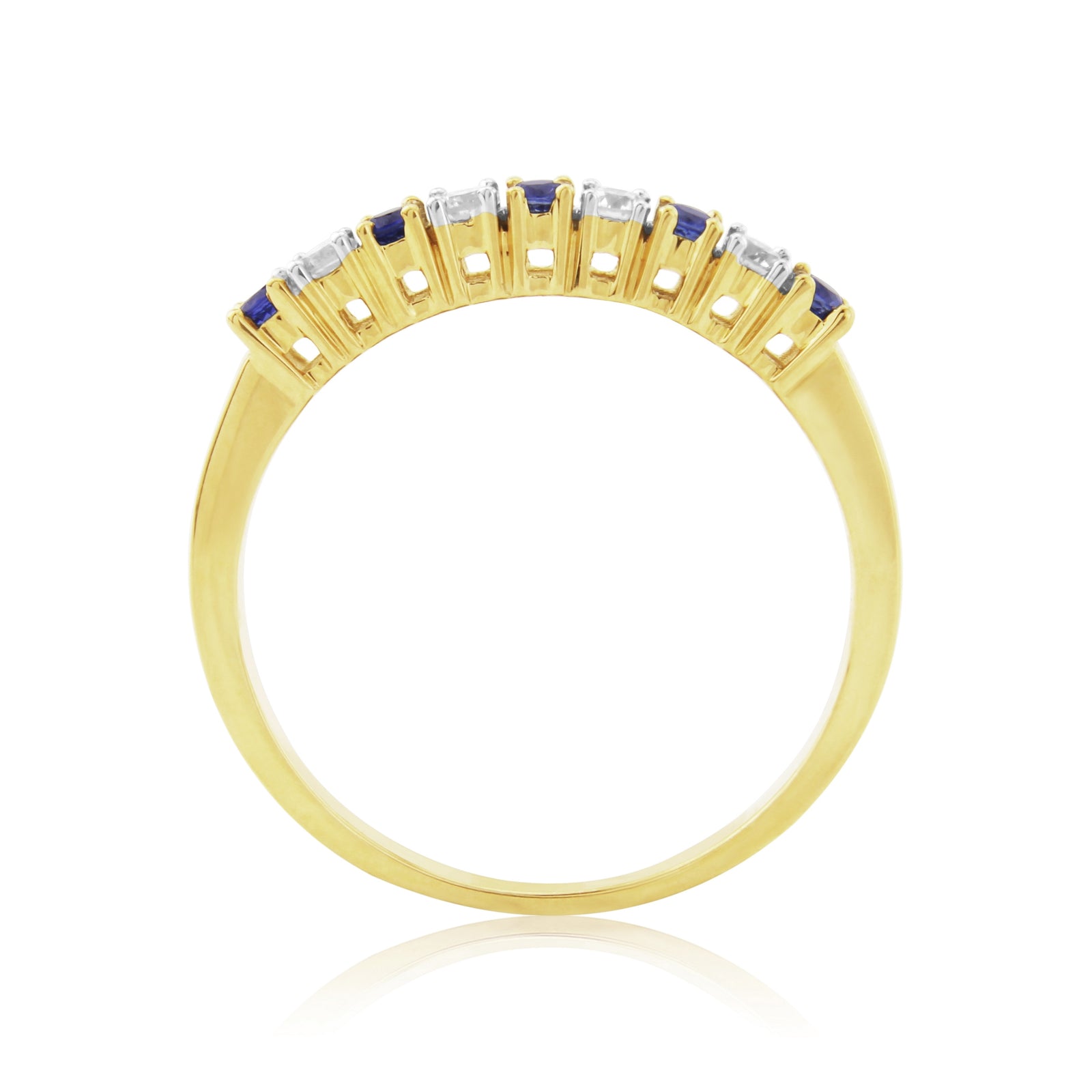 9ct gold 2mm round sapphire & diamond half eternity ring 0.14ct
