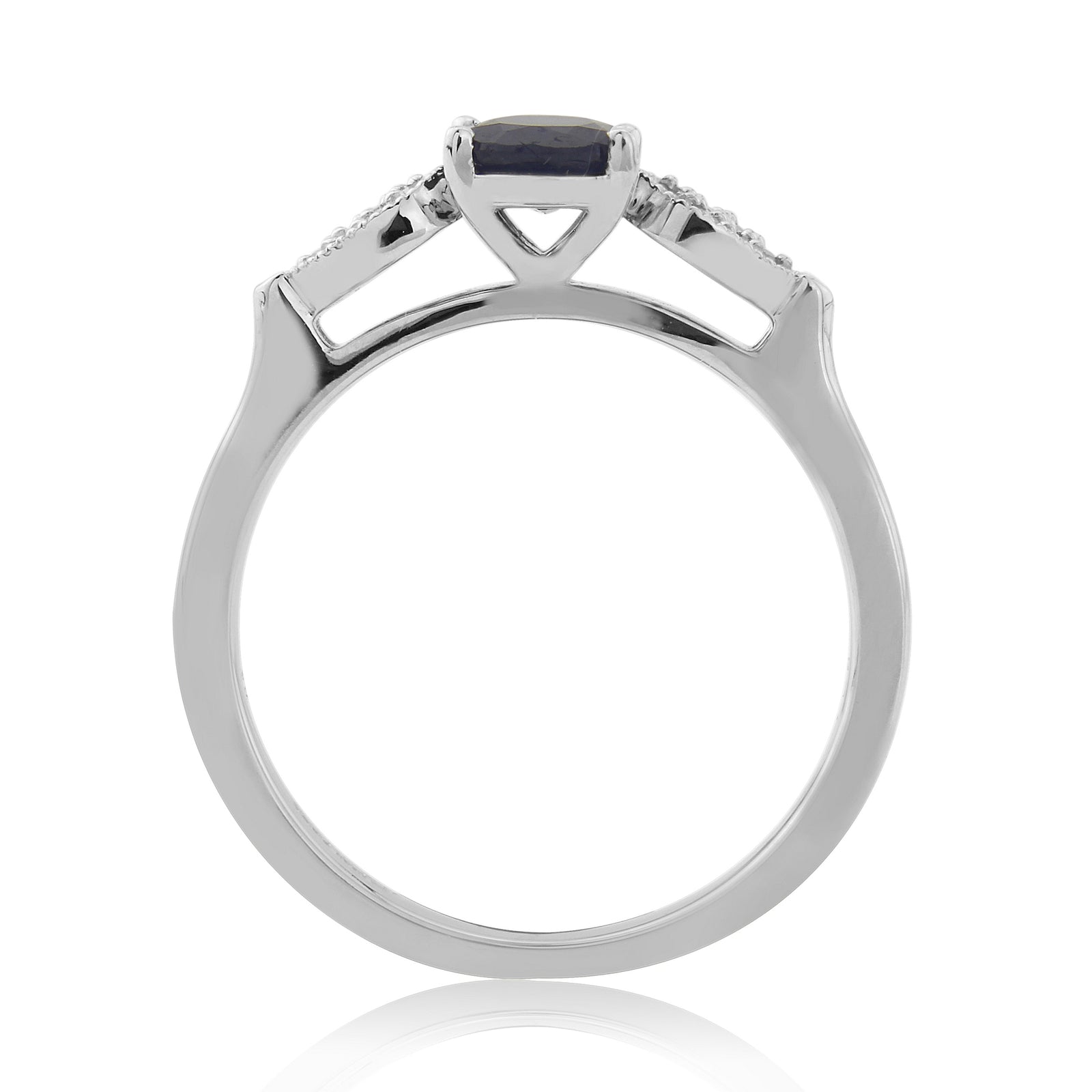 9ct white gold oval 7x5mm sapphire & diamond cluster set shoulder ring 0.22ct