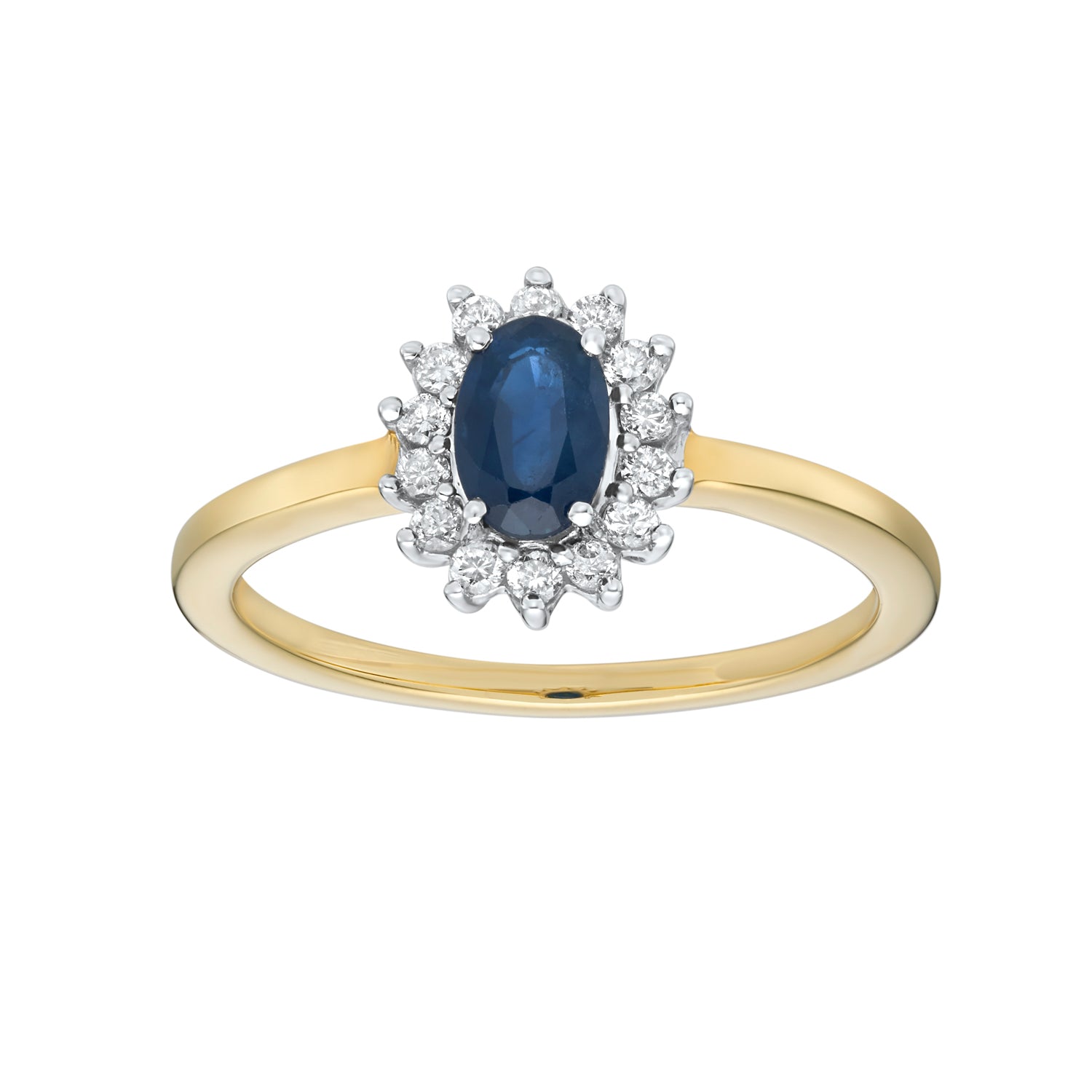 9ct gold 6x4mm oval sapphire & diamond cluster ring 0.16ct