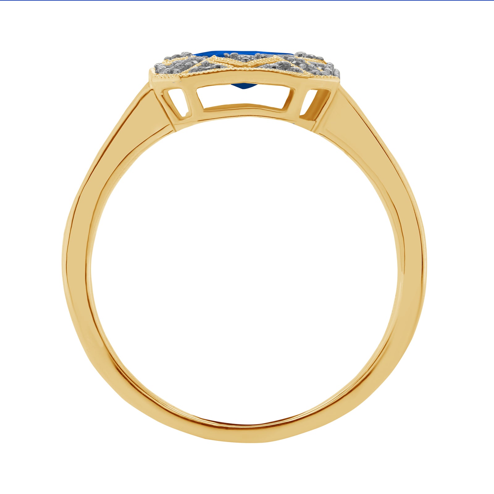 9ct gold 7x5mm oval sapphire & diamond antique style ring 0.17ct