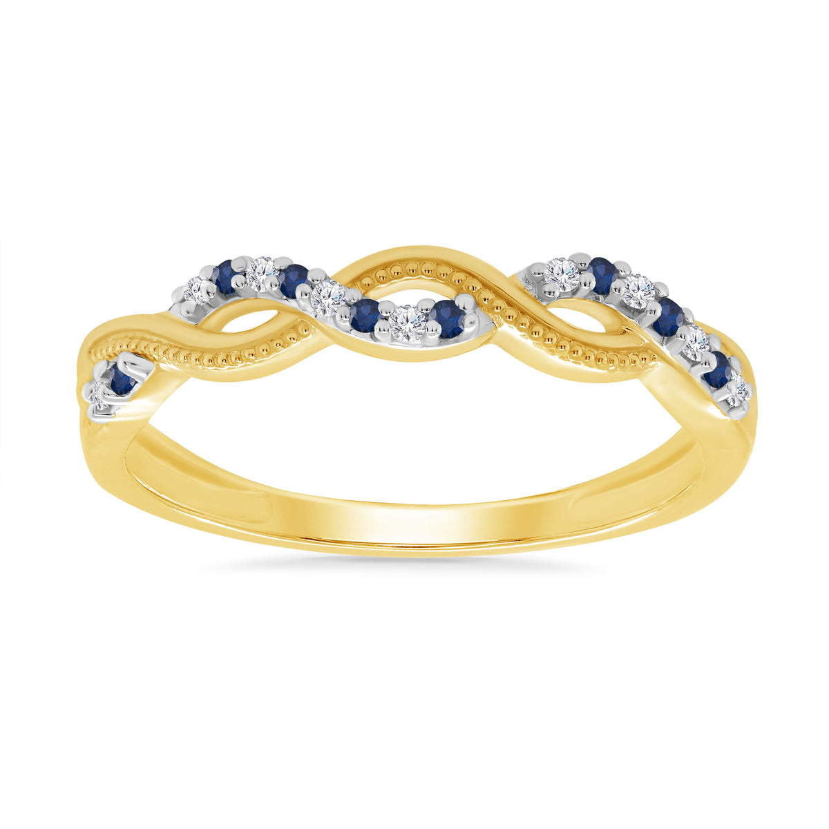 9ct gold sapphire &amp; diamond swirl half eternity ring 0.05ct
