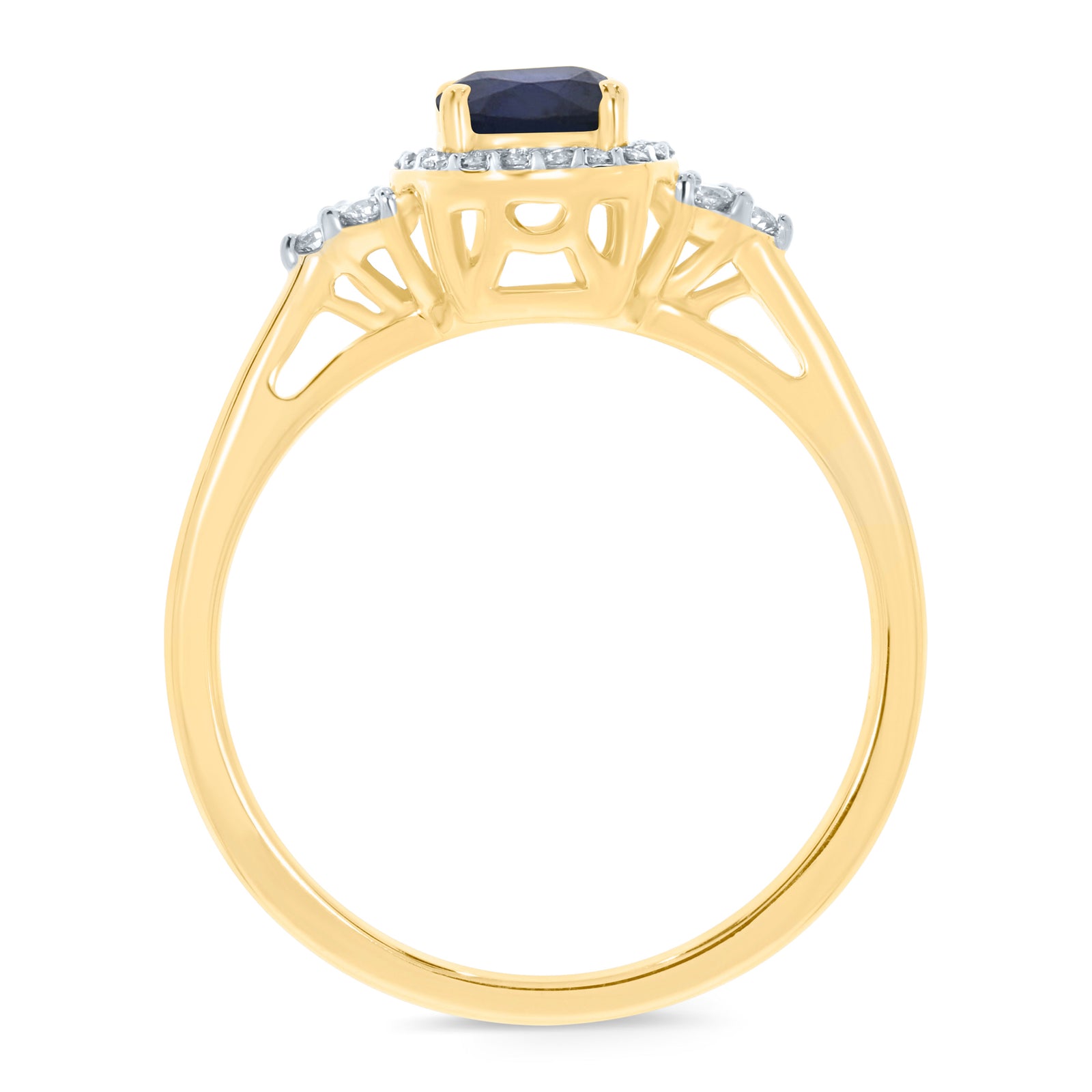 9ct gold 5mm cushion shape sapphire & diamond ring 0.15ct