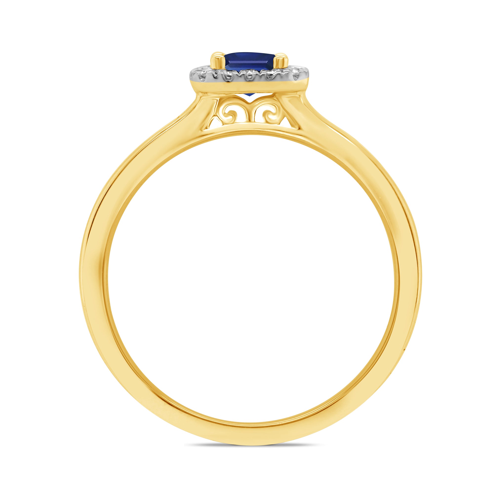 9ct gold 6x4mm octagon cut sapphire & diamond cluster ring  0.10ct