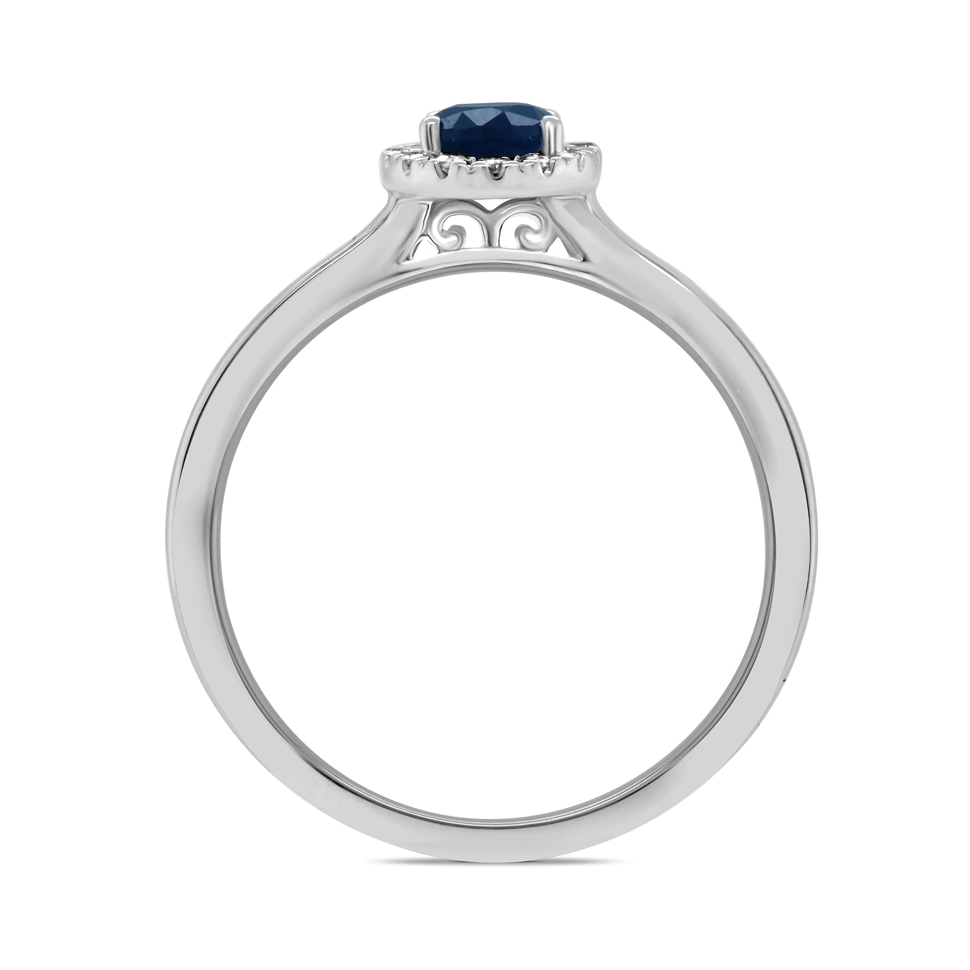 9ct white gold 6x4mm oval sapphire & diamond cluster ring  0.10ct