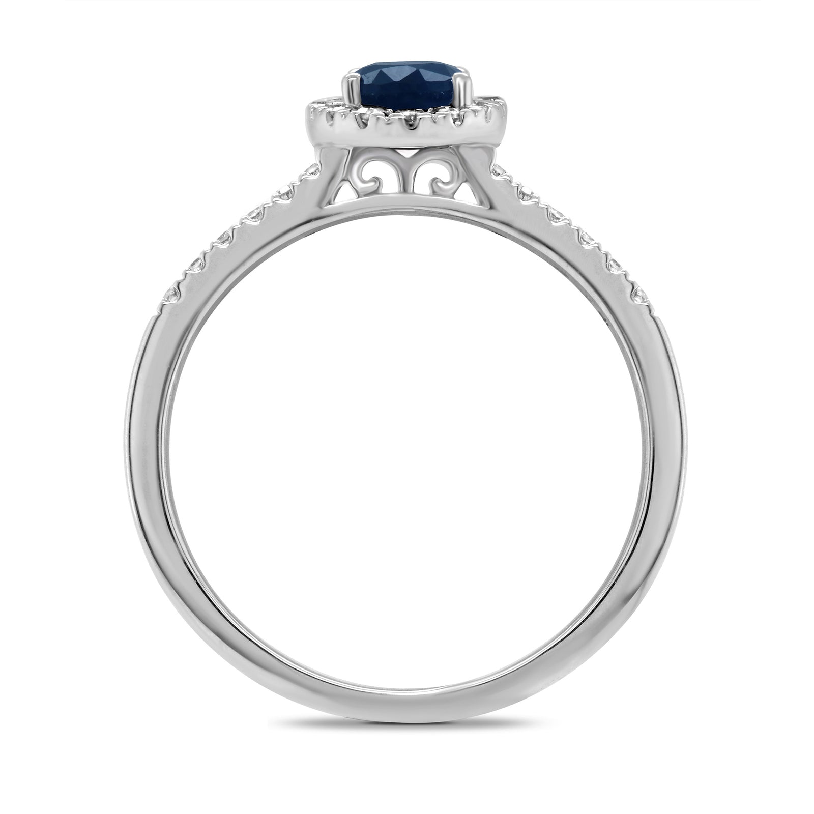 9ct white gold 6x4mm oval sapphire & diamond cluster ring with diamond set shoulders 0.20ct