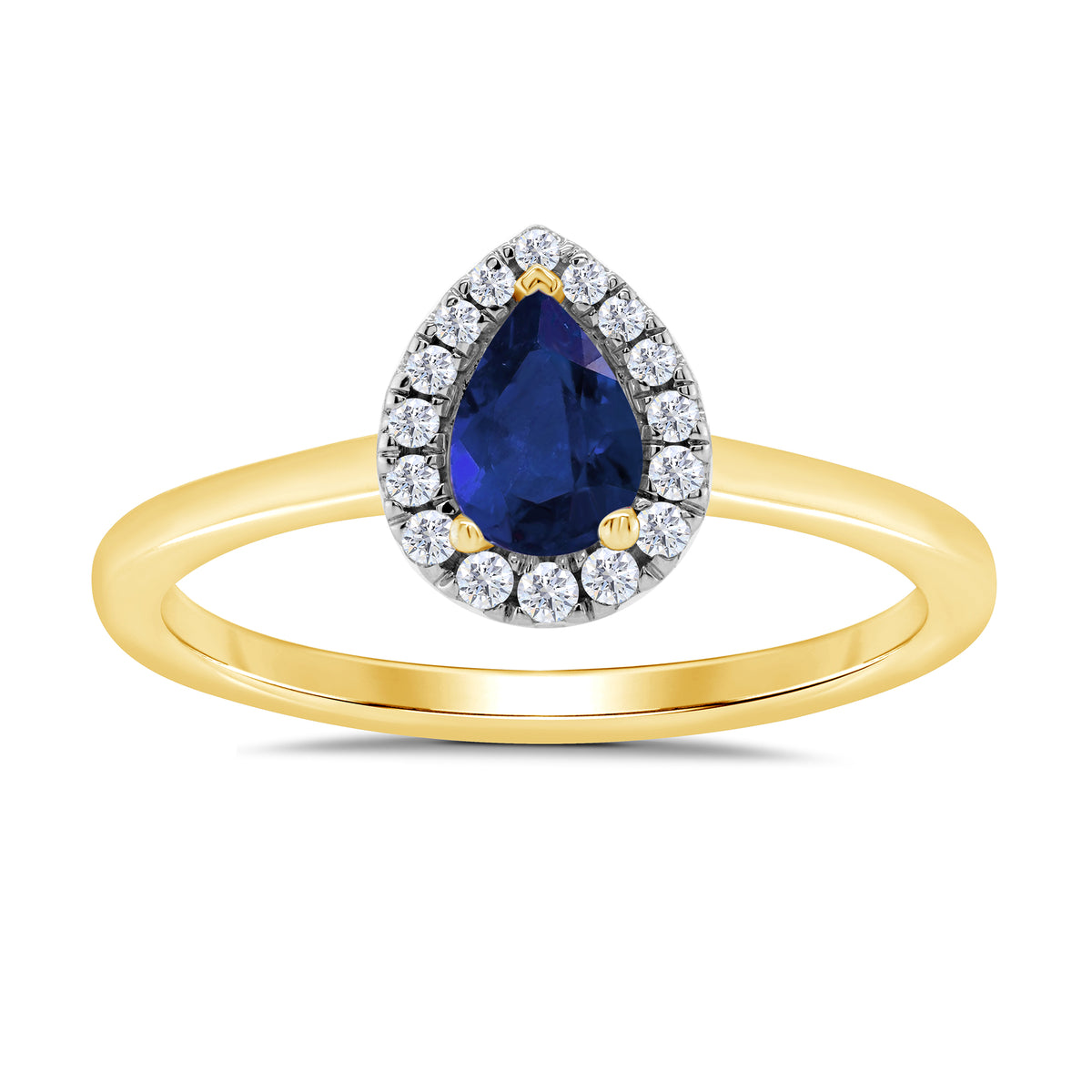 9ct gold 6x4mm pear shape sapphire &amp; diamond cluster ring  0.10ct