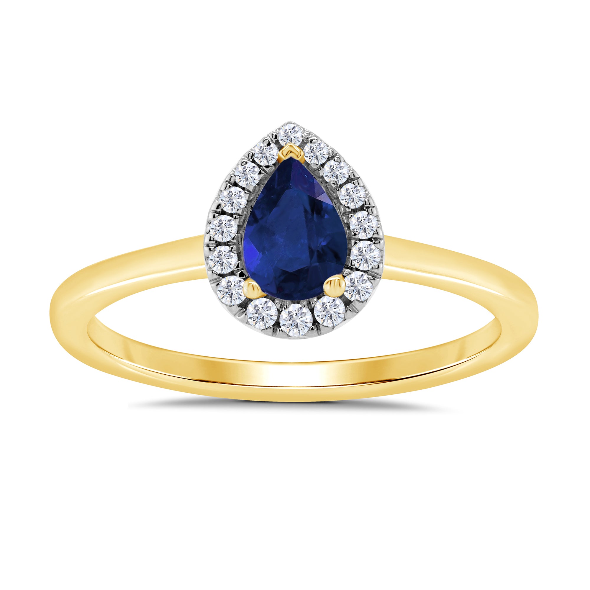 9ct gold 6x4mm pear shape sapphire & diamond cluster ring  0.10ct