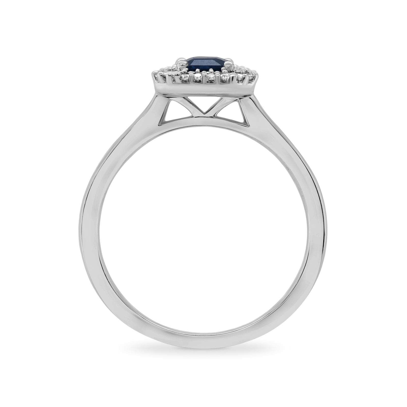 9ct white gold 6x4mm octagon sapphire & brilliant & baguette cut diamond cluster ring 0.20ct