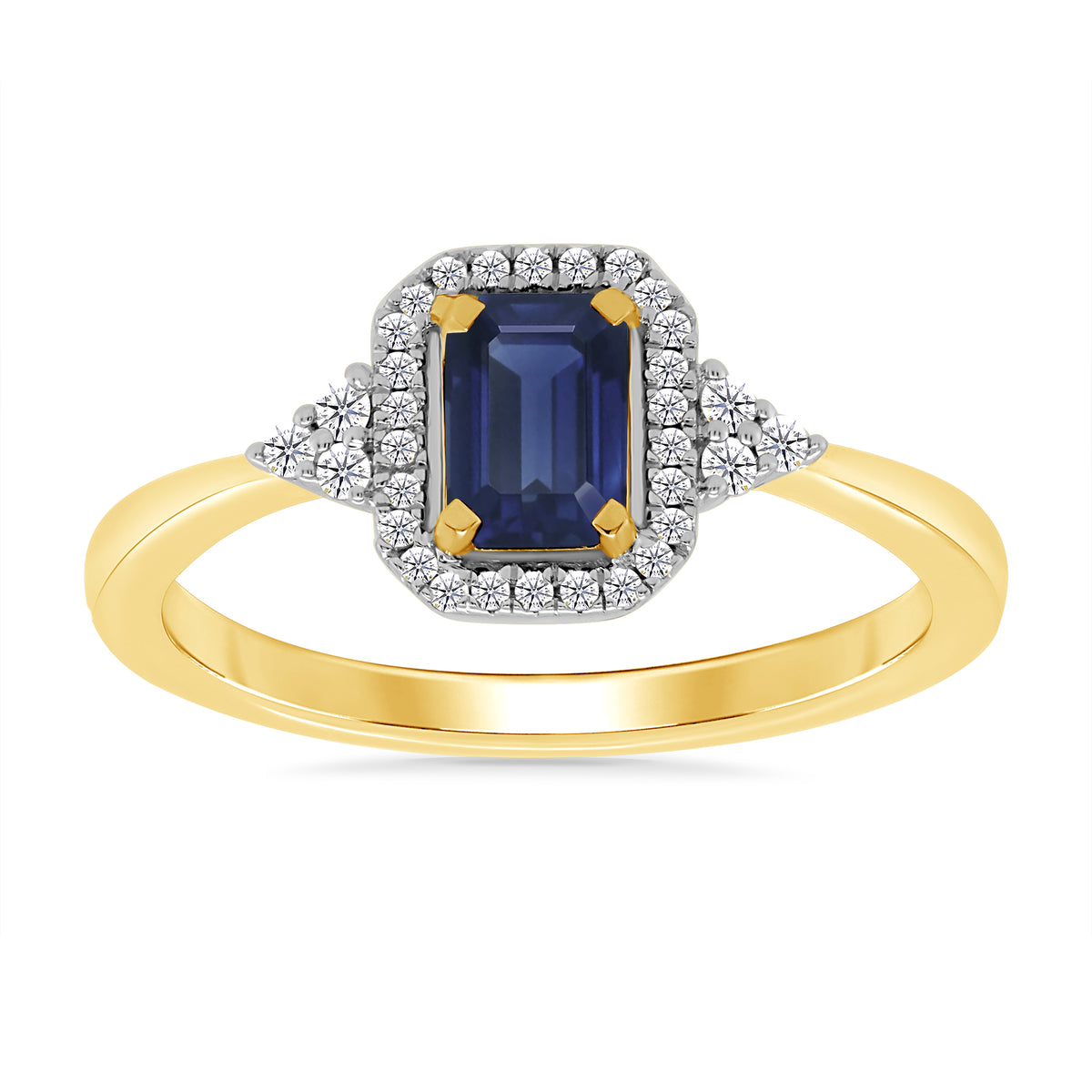 9ct gold 6x4mm octagon sapphire &amp; diamond cluster ring 0.10ct