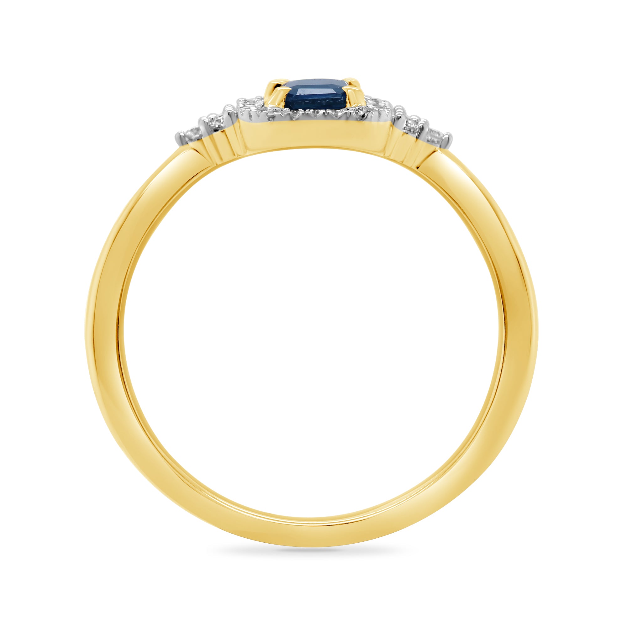 9ct gold 6x4mm octagon sapphire & diamond cluster ring 0.10ct