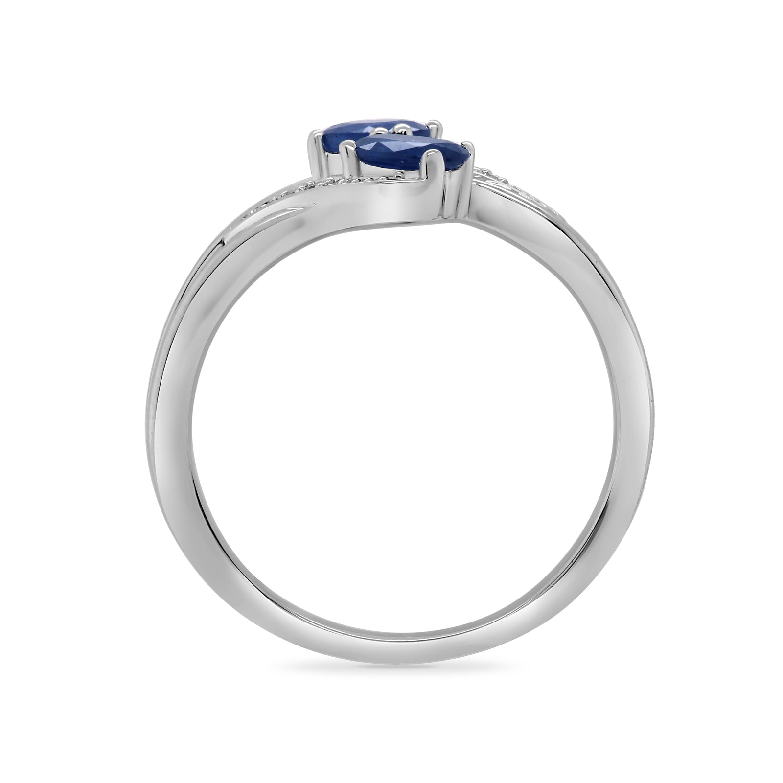 9ct white gold 5x3mm oval sapphires & diamond cross over ring 0.02ct