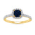 9ct gold 5mm cushion shape sapphire & diamond cluster ring 0.25ct