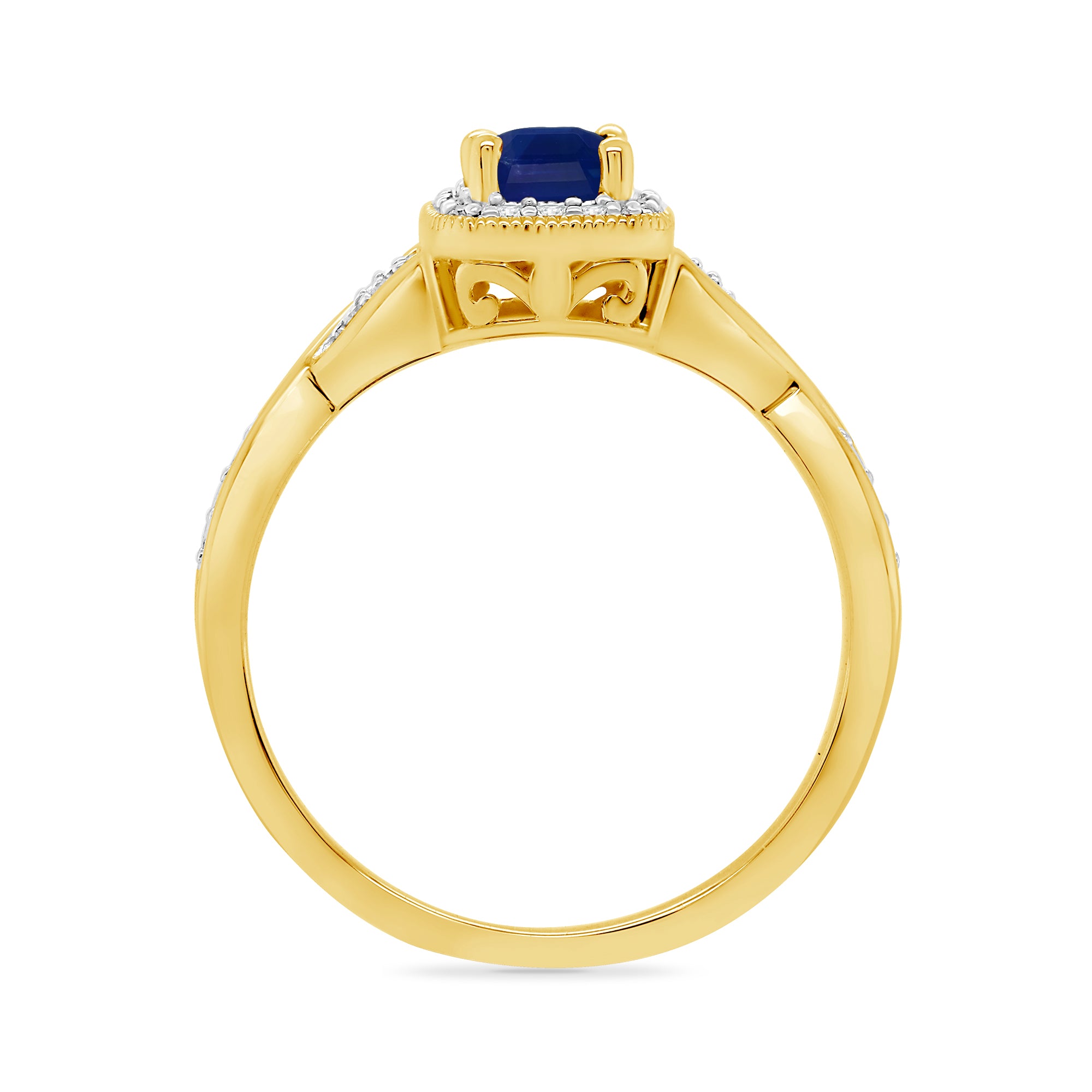 9ct gold 6x4mm octagon sapphire & diamond cluster ring 0.14ct