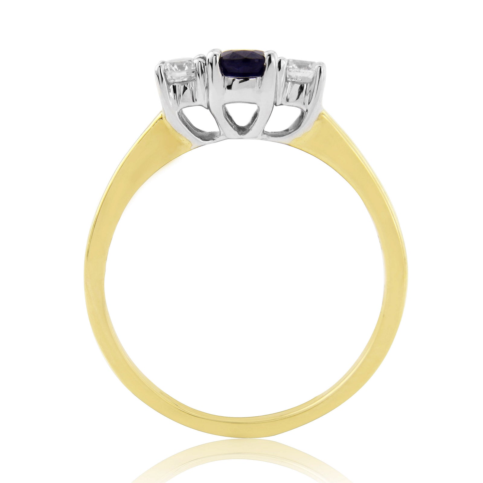 9ct gold 6x4mm oval sapphire & diamond three stone ring 0.24ct