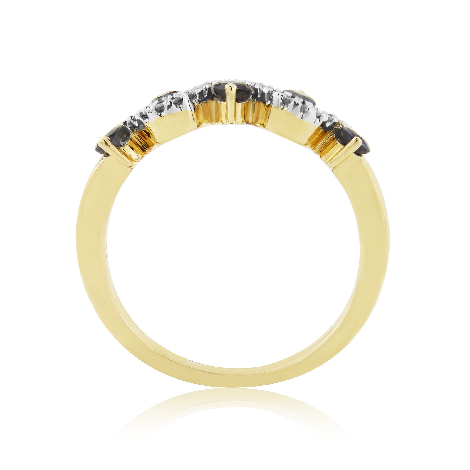 9ct gold 2.30mm round sapphire & diamond set wave eternity ring 0.10ct