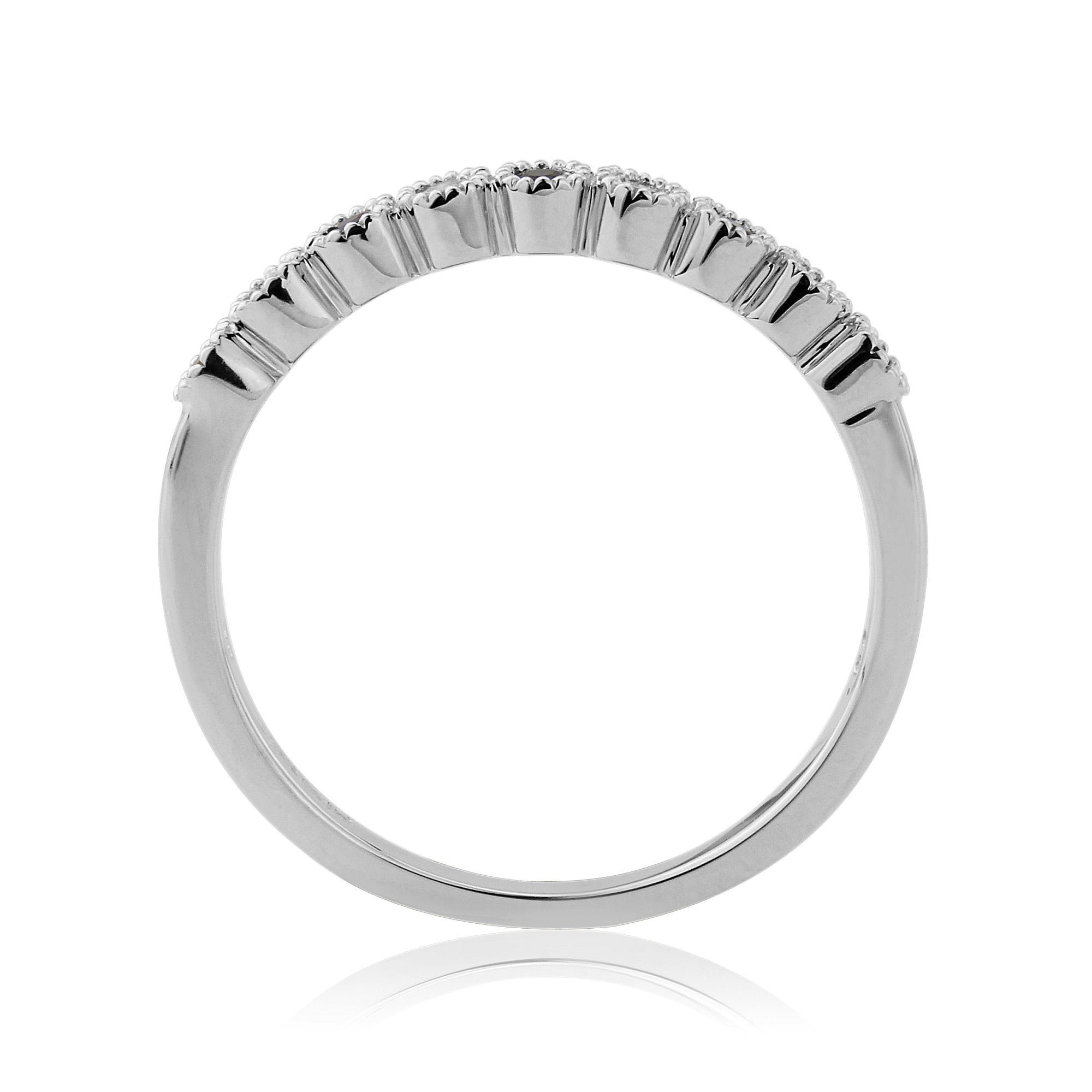 9ct white gold 2.00mm sapphire & diamond millgrain edge set half et ring 0.08ct