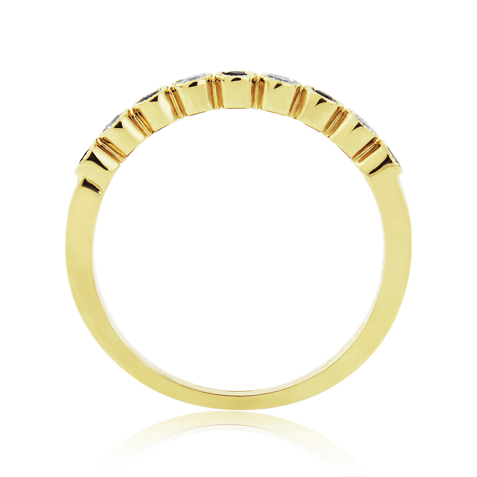 9ct gold 2.00mm sapphire & diamond millgrain edge set half et ring 0.08ct