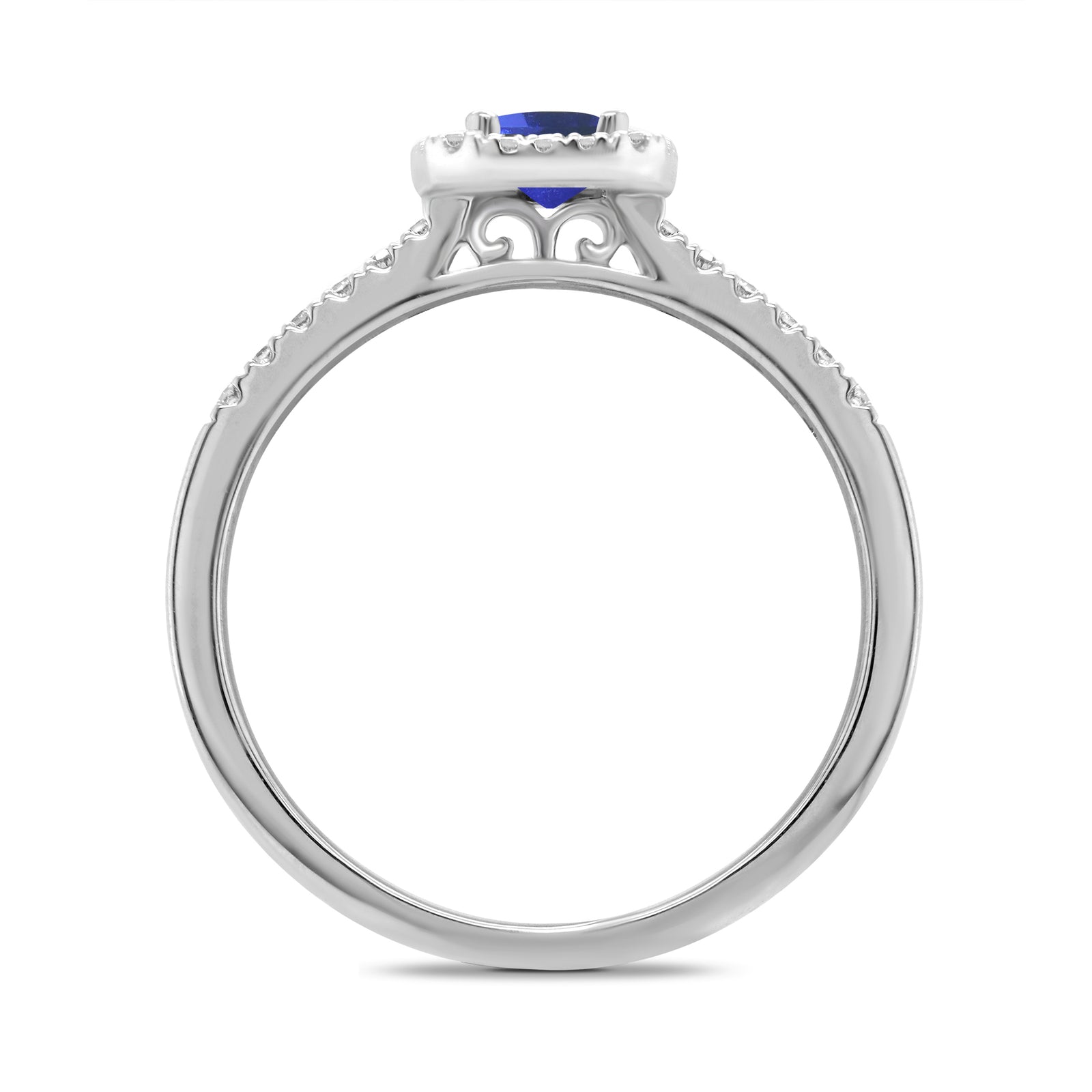 9ct white gold 6x4mm octagon tanzanite & diamond cluster ring with diamond set shoulders 0.20ct