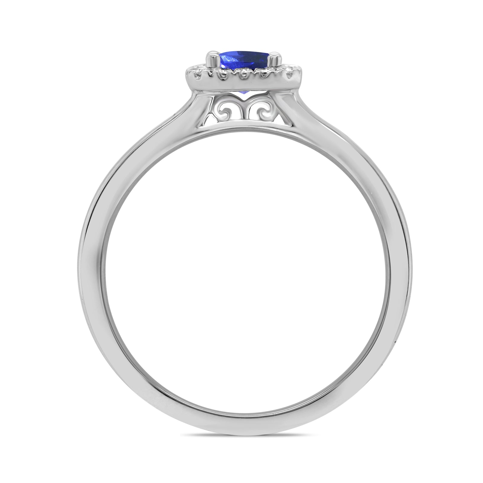 9ct white gold 6x4mm octagon cut tanzanite & diamond cluster ring 0.10ct