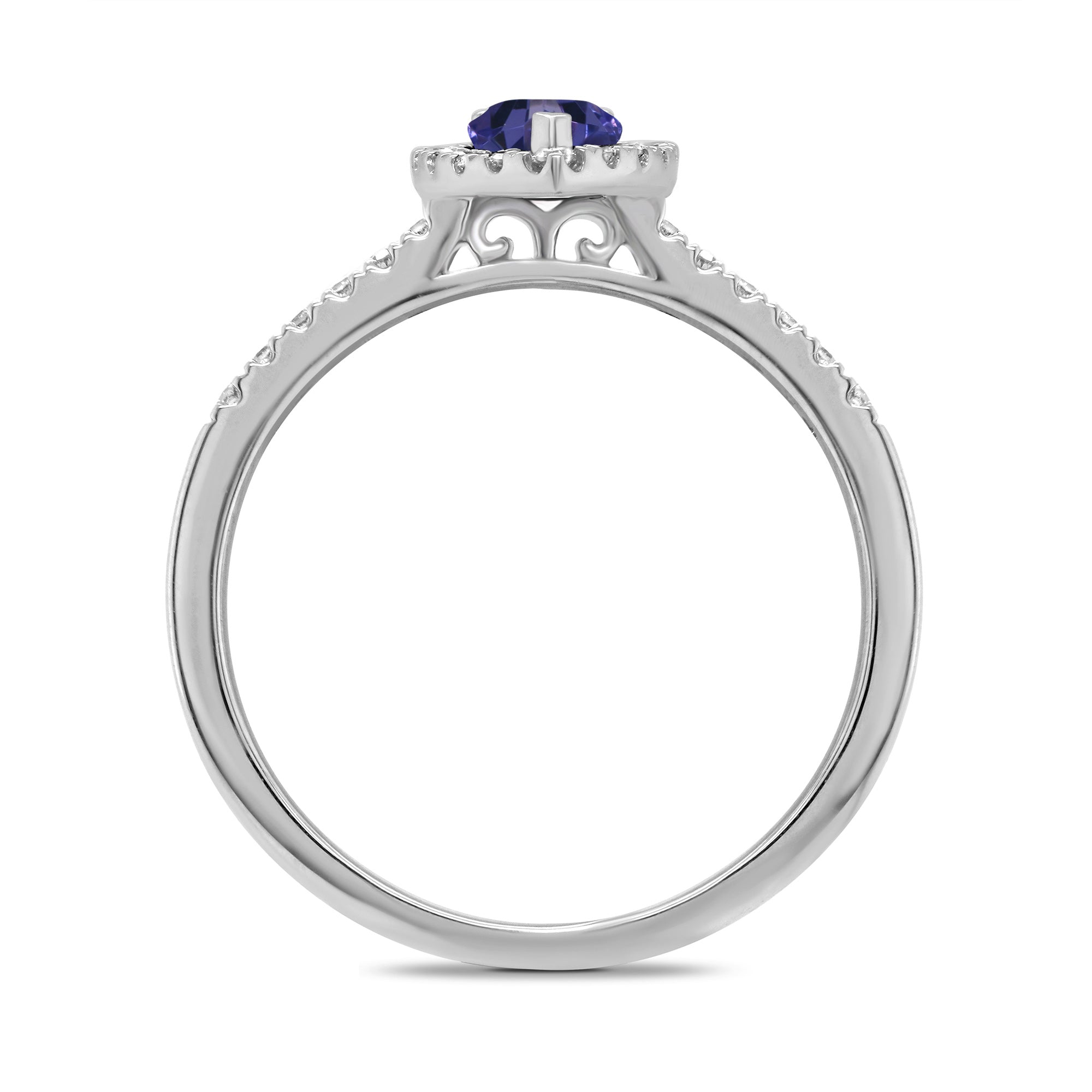 9ct white gold 6x4mm pear shape tanzanite & diamond cluster ring with diamond set shoulders 0.20ct