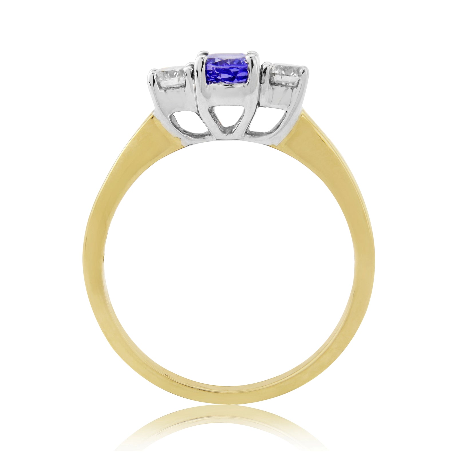 9ct gold 6x4mm oval tanzanite & diamond three stone ring 0.24ct