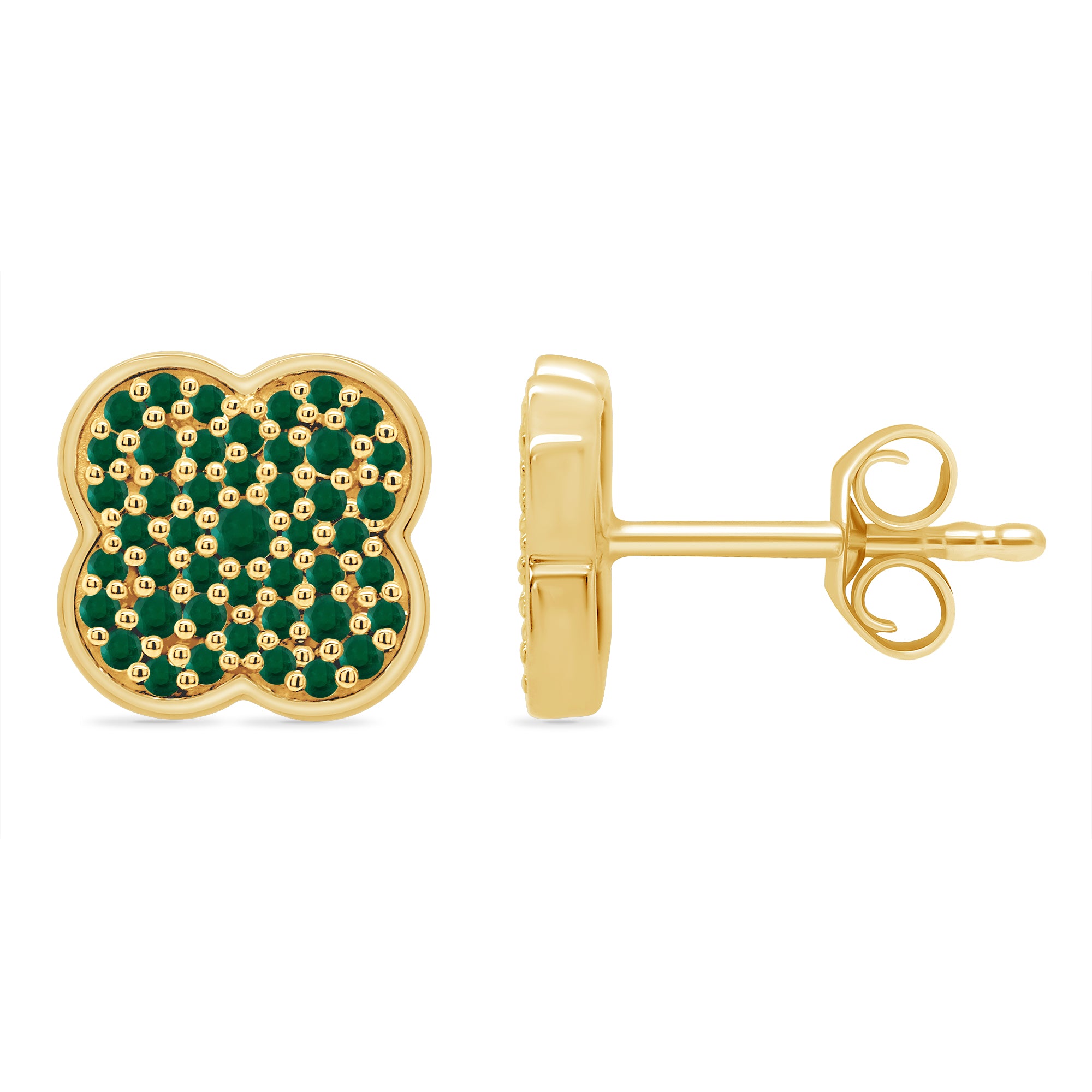 9ct gold clover shape emerald stud earrings