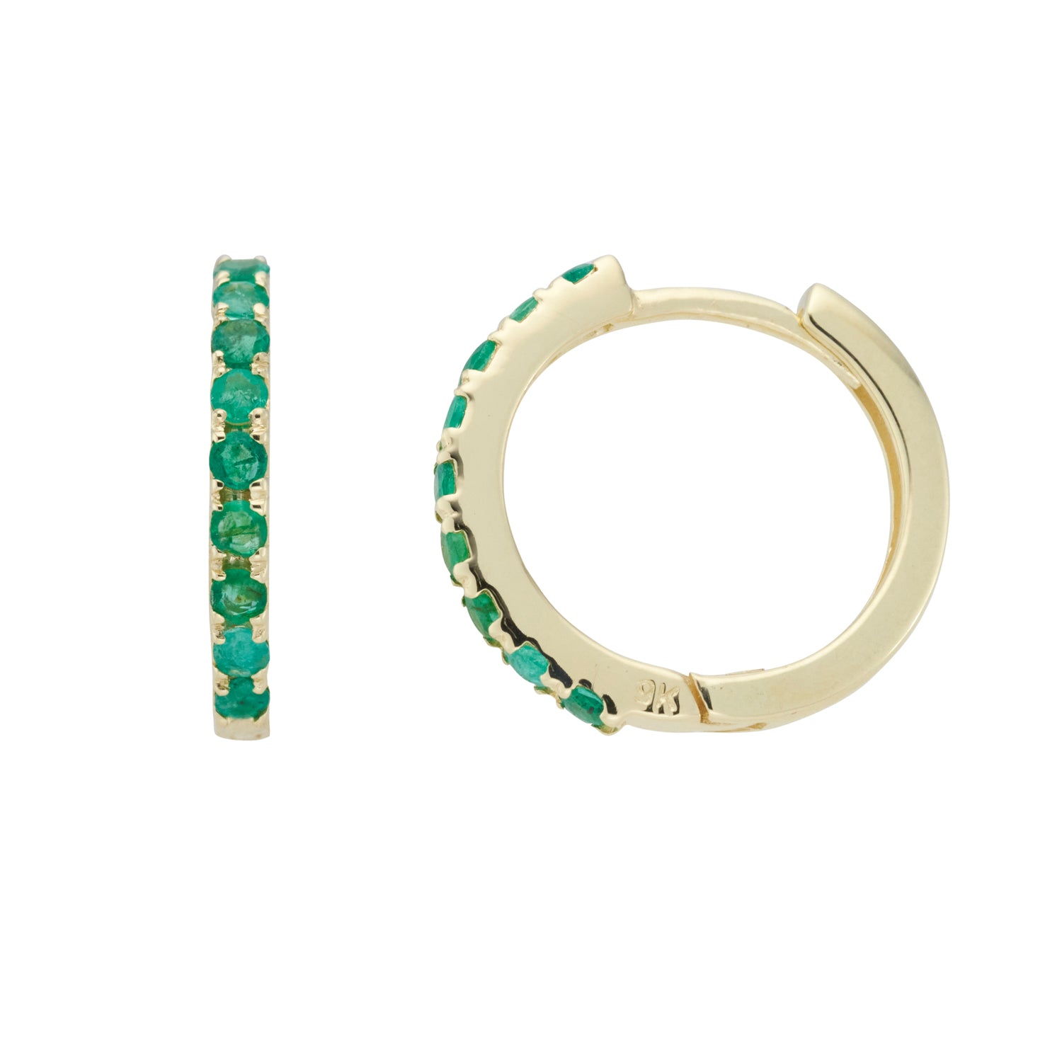 9ct gold emerald huggy earrings