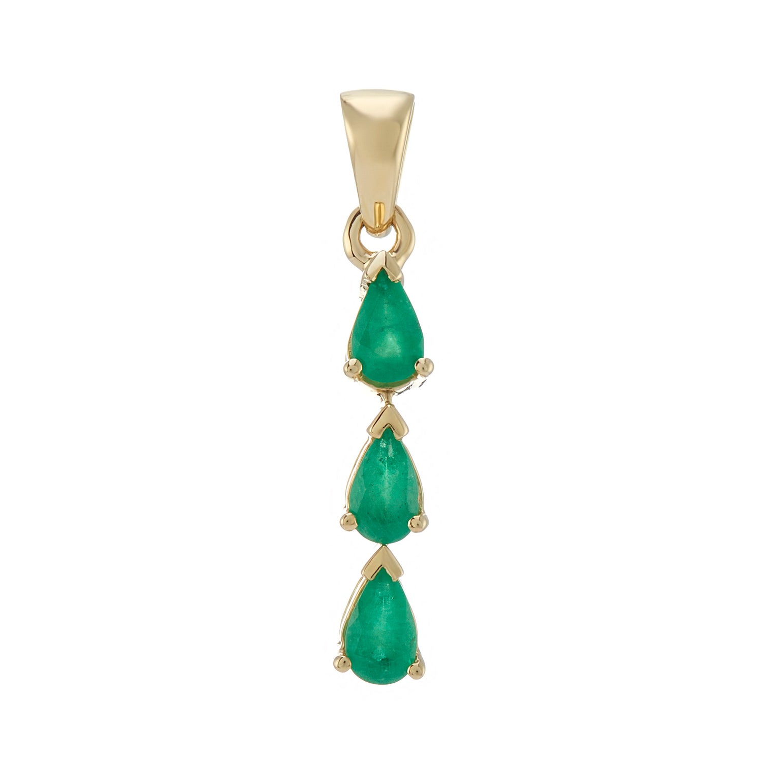 9ct gold triple 5x3mm pear shape emerald pendant