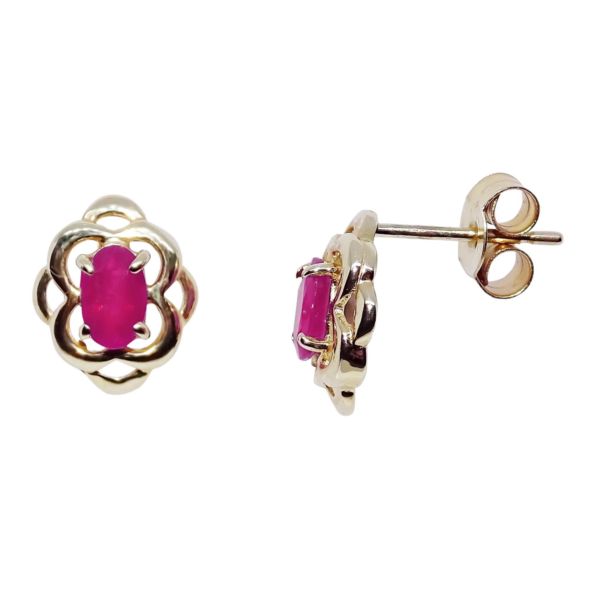 9ct gold celtic style 5x3mm oval ruby stud earrings