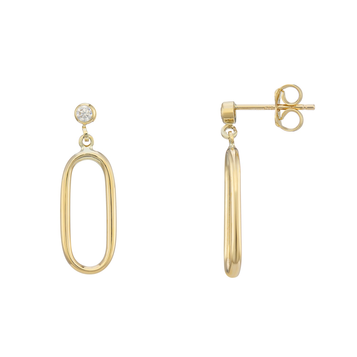 9ct gold hoop drop & cz  earrings