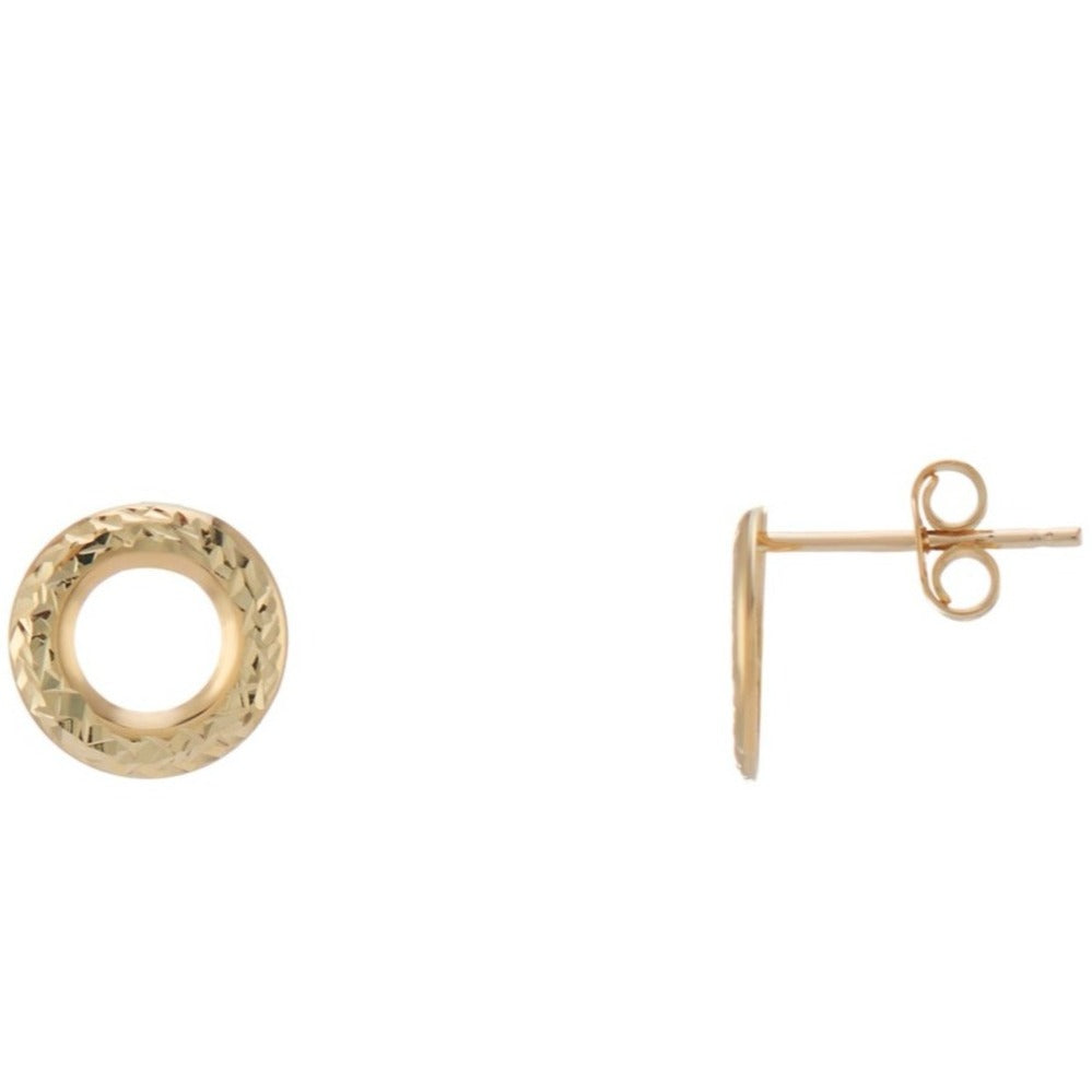9ct gold open circle diamond cut stud earrings