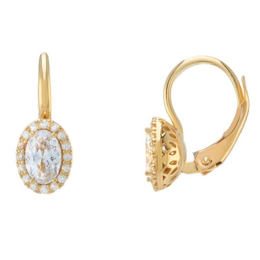9ct gold oval cz &amp; cz cluster huggy earrings