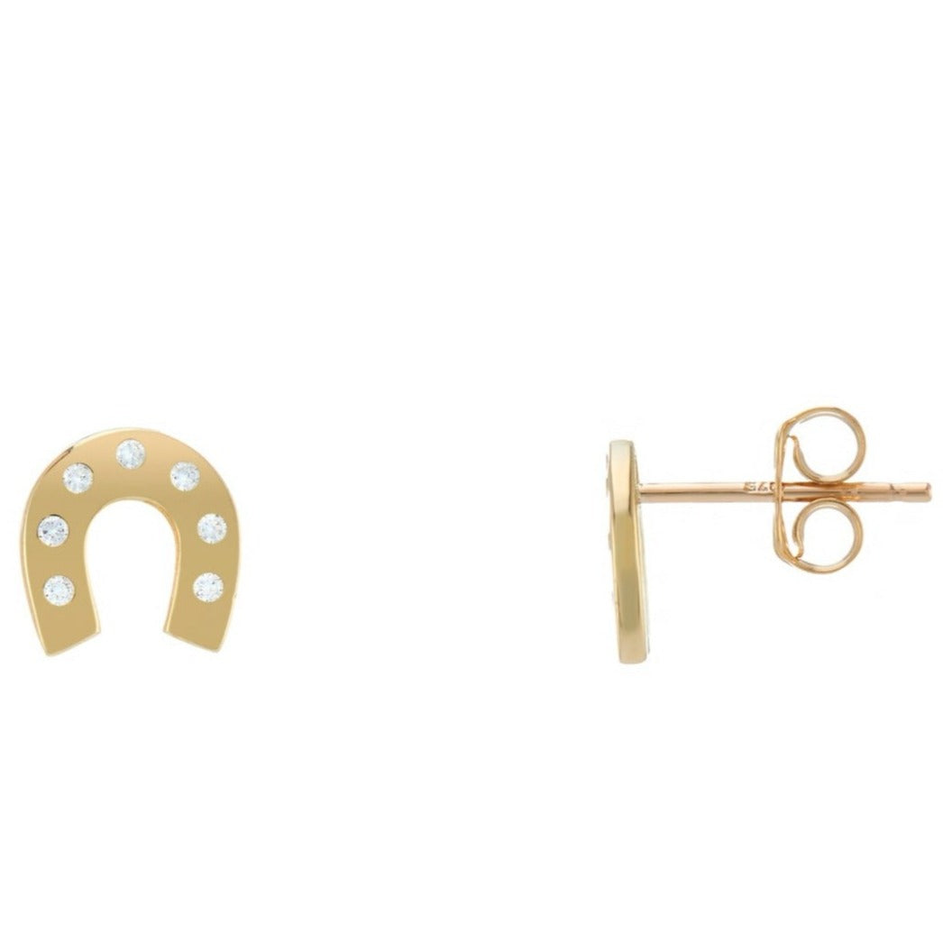 9ct gold cz set horseshoe stud earrings