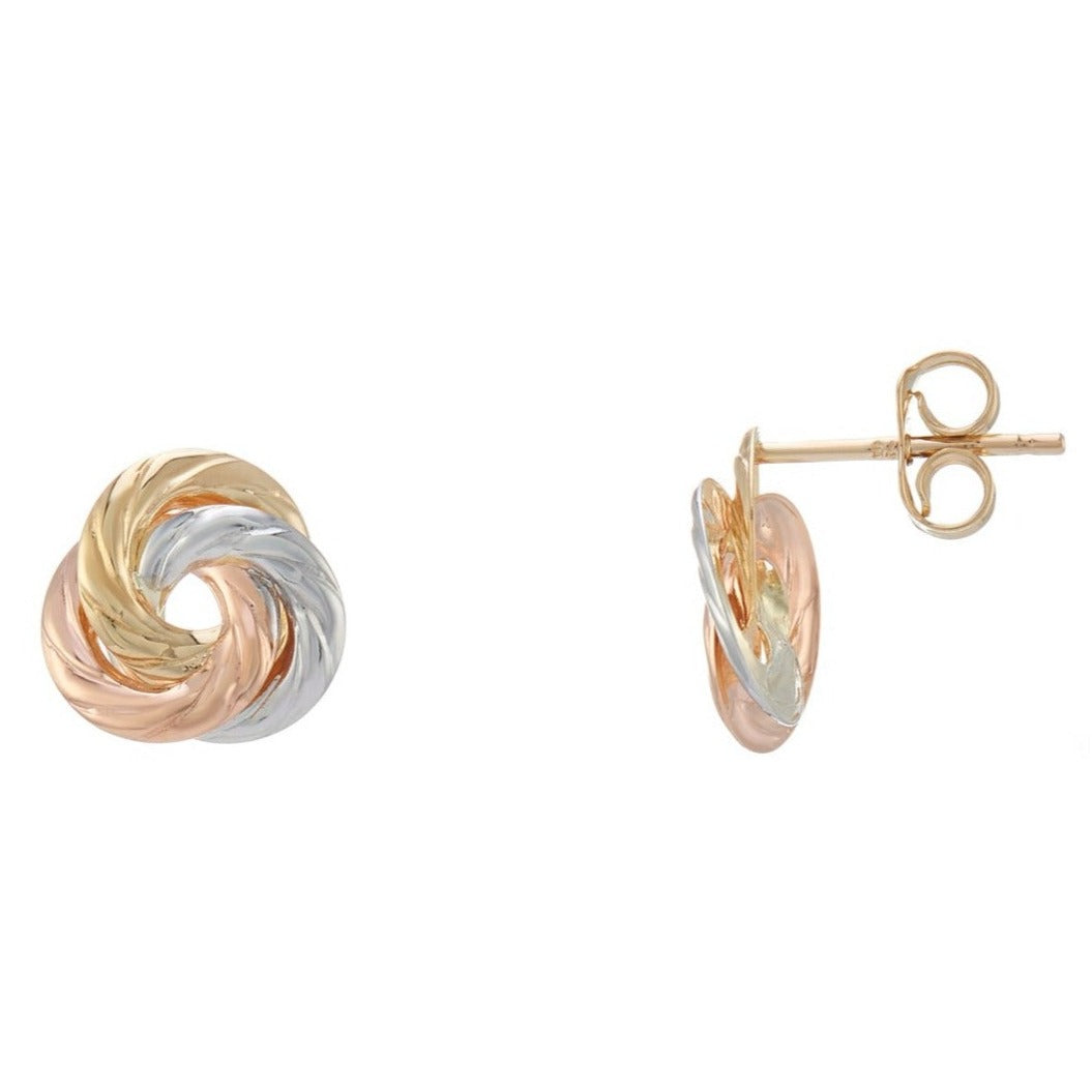 9ct gold multi colour knot stud earrings