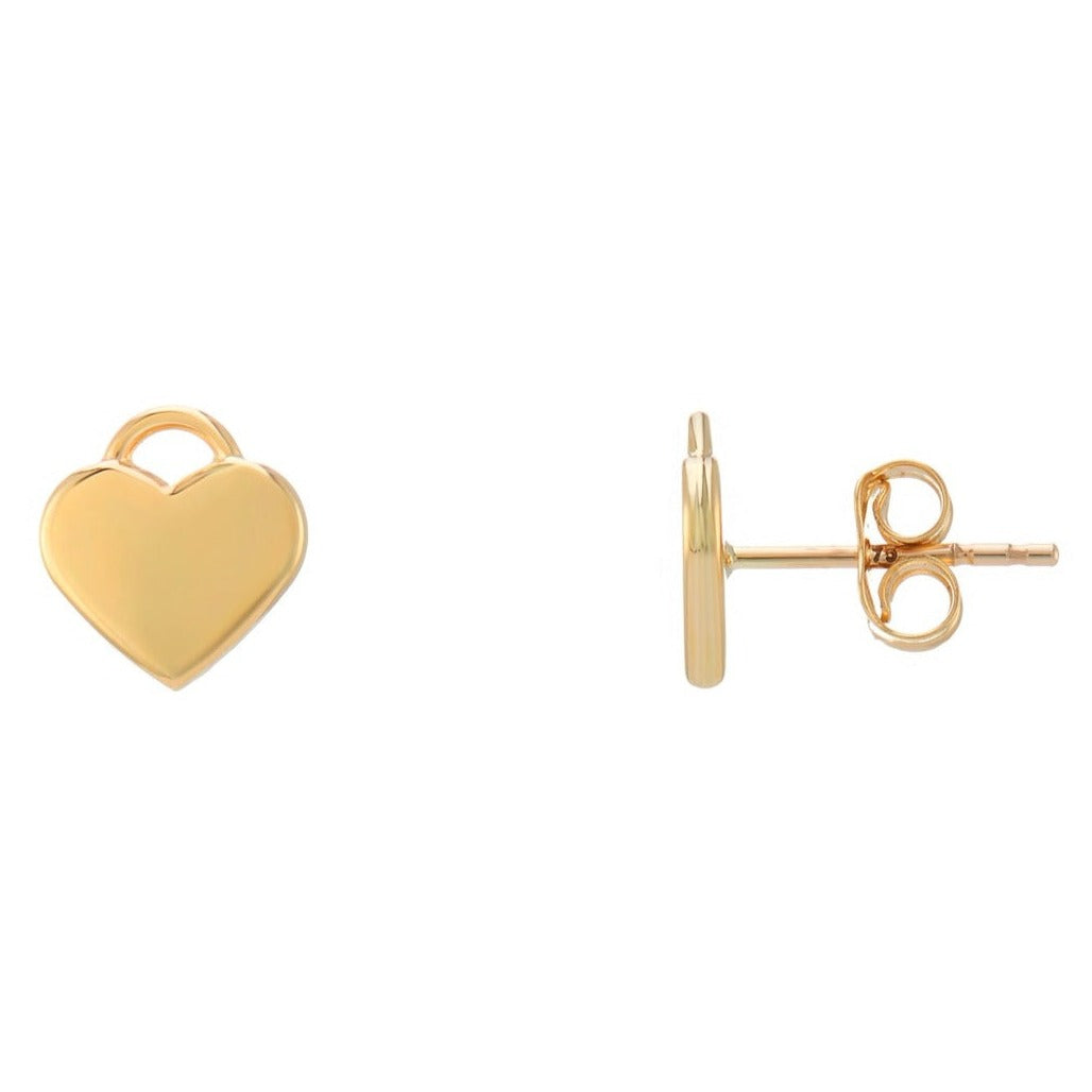 9ct gold plain heart stud earrings