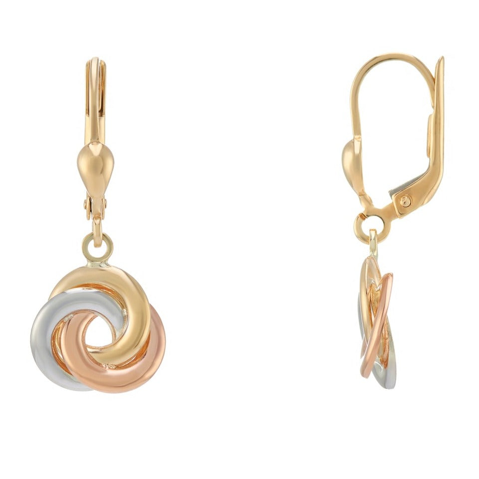 9ct gold multi colour plain knot drop earrings