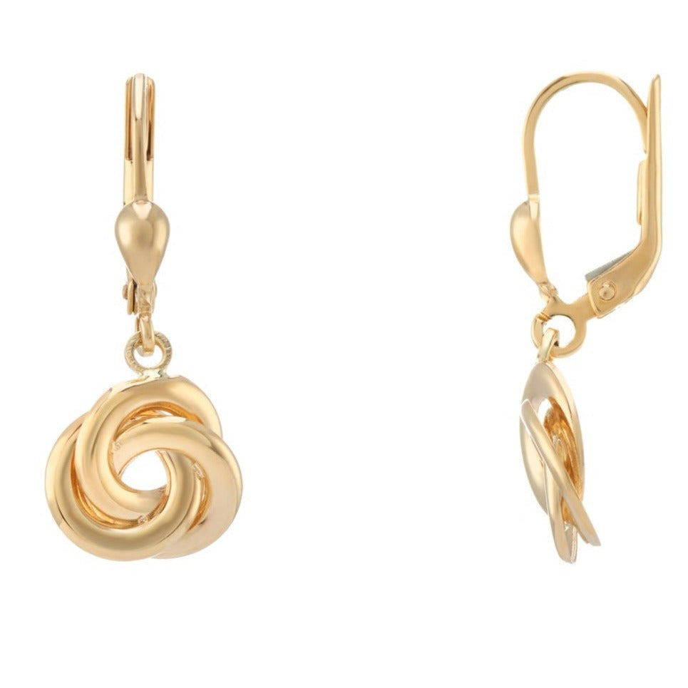 9ct gold plain knot drop earrings