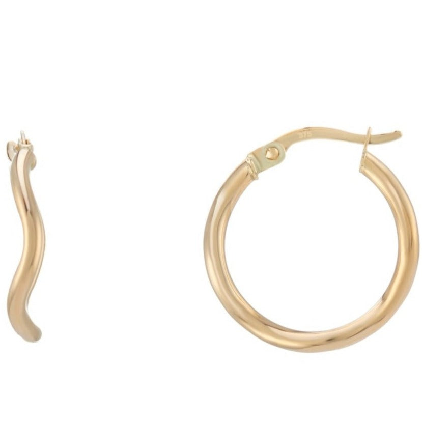 9ct gold 15mm swirl hoop earrings