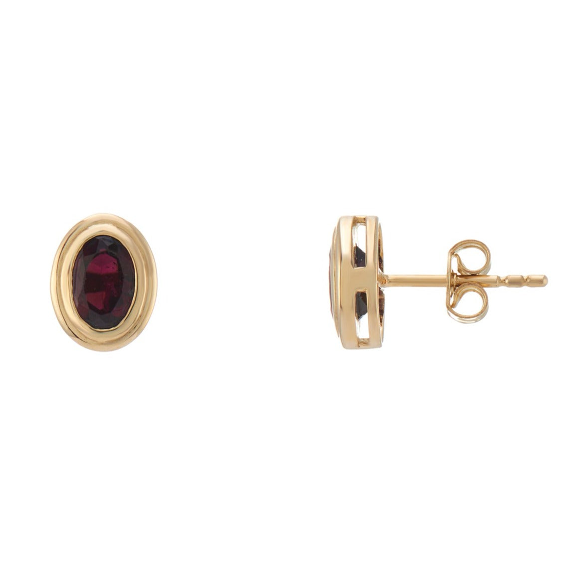 9ct gold 6x4mm oval rub over set garnet stud earrings
