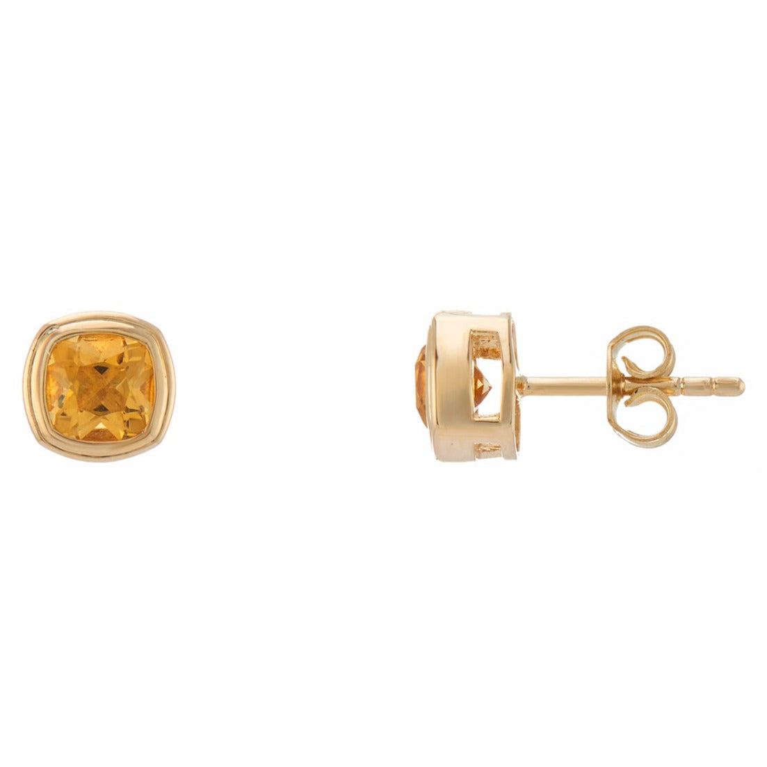 9ct gold 5mm cushion shape rub over set citrine stud earrings