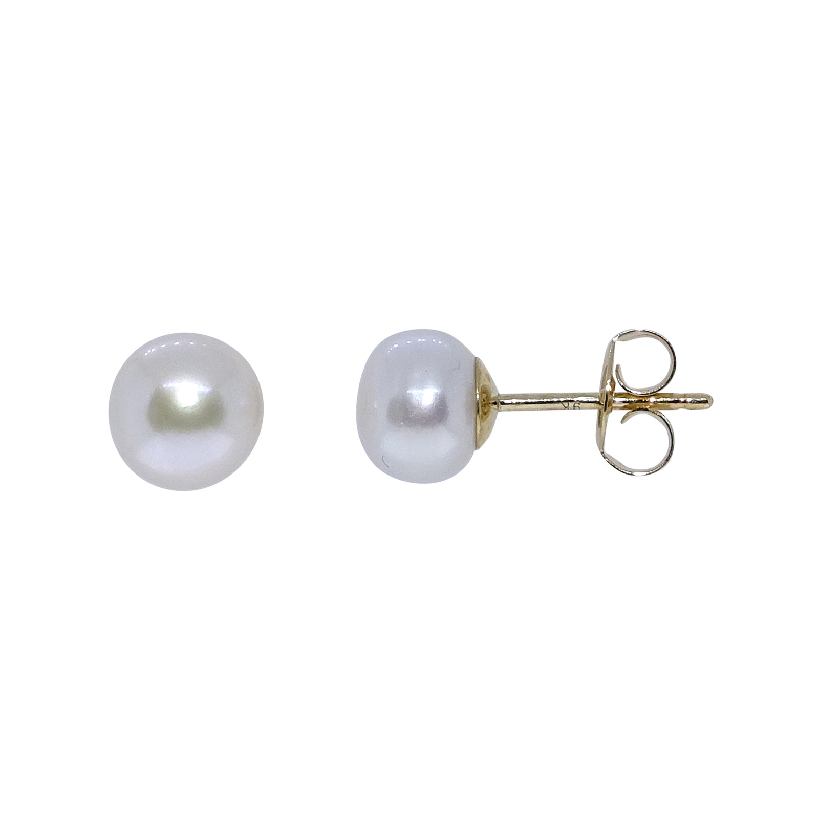 9ct gold 6.50-7.00mm AAAA freshwater pearl bouton stud earrings