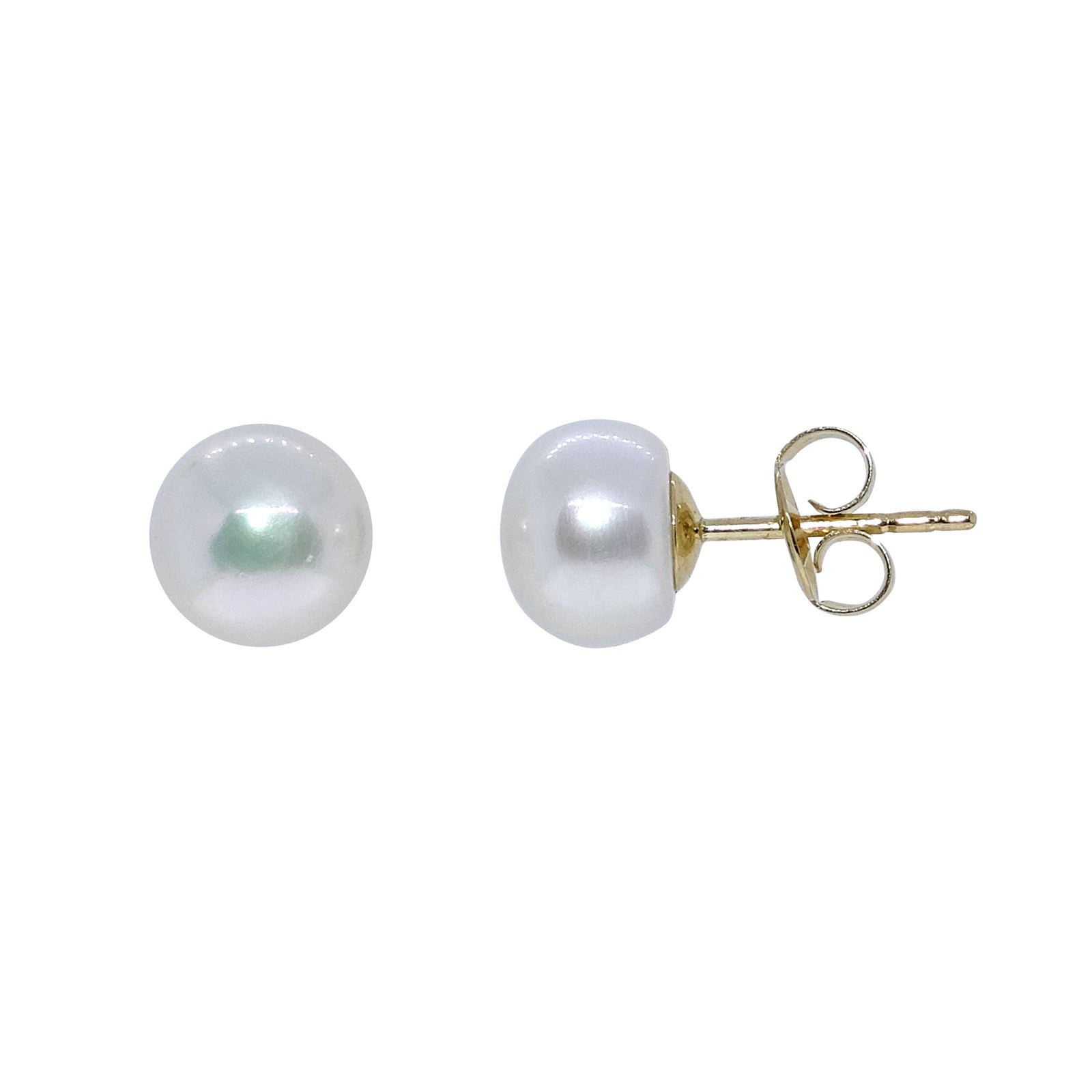 9ct gold 7.50-8.00mm AAAA freshwater pearl bouton stud earrings