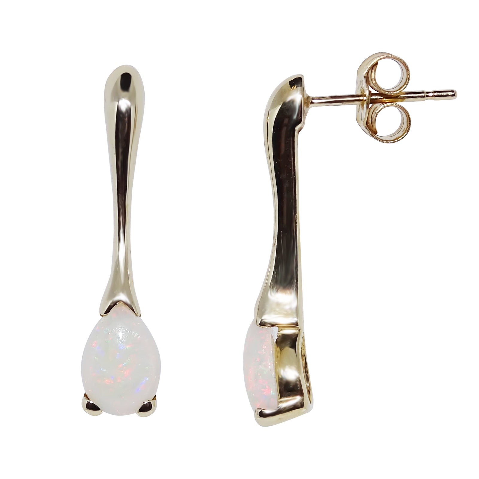 9ct gold 7x5mm pear shape opal long drop earrings