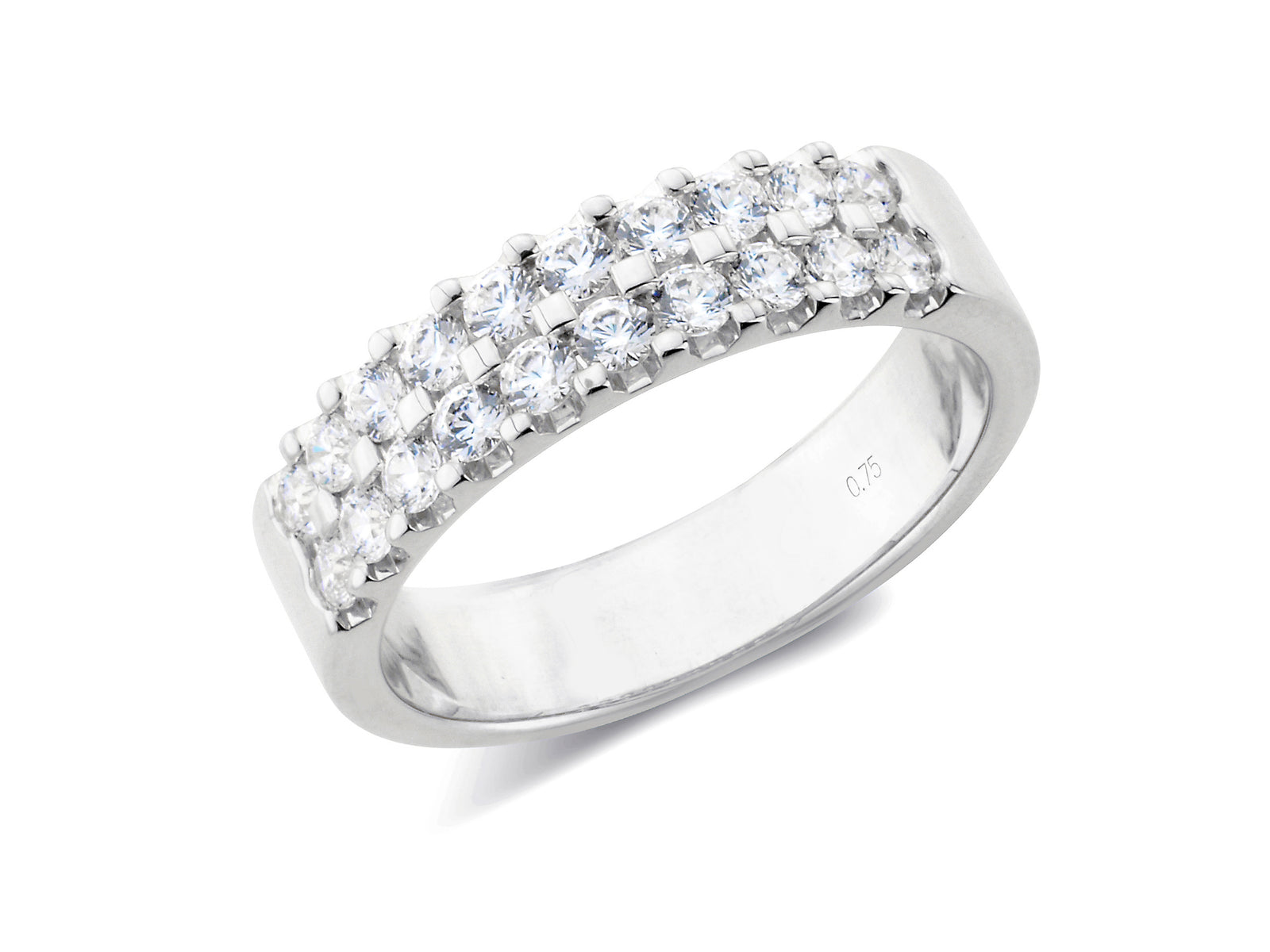 0.75ct claw set 2 row brilliant cut diamond band ring