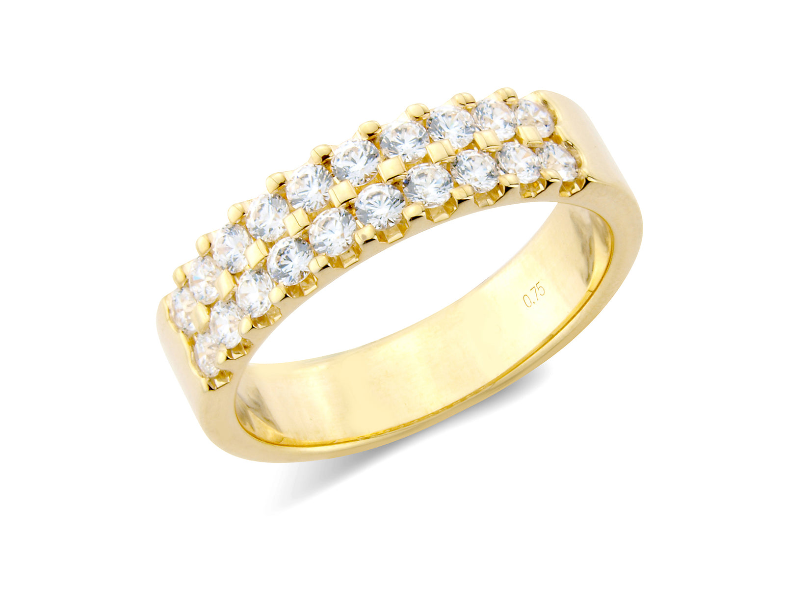 0.75ct claw set 2 row brilliant cut diamond band ring