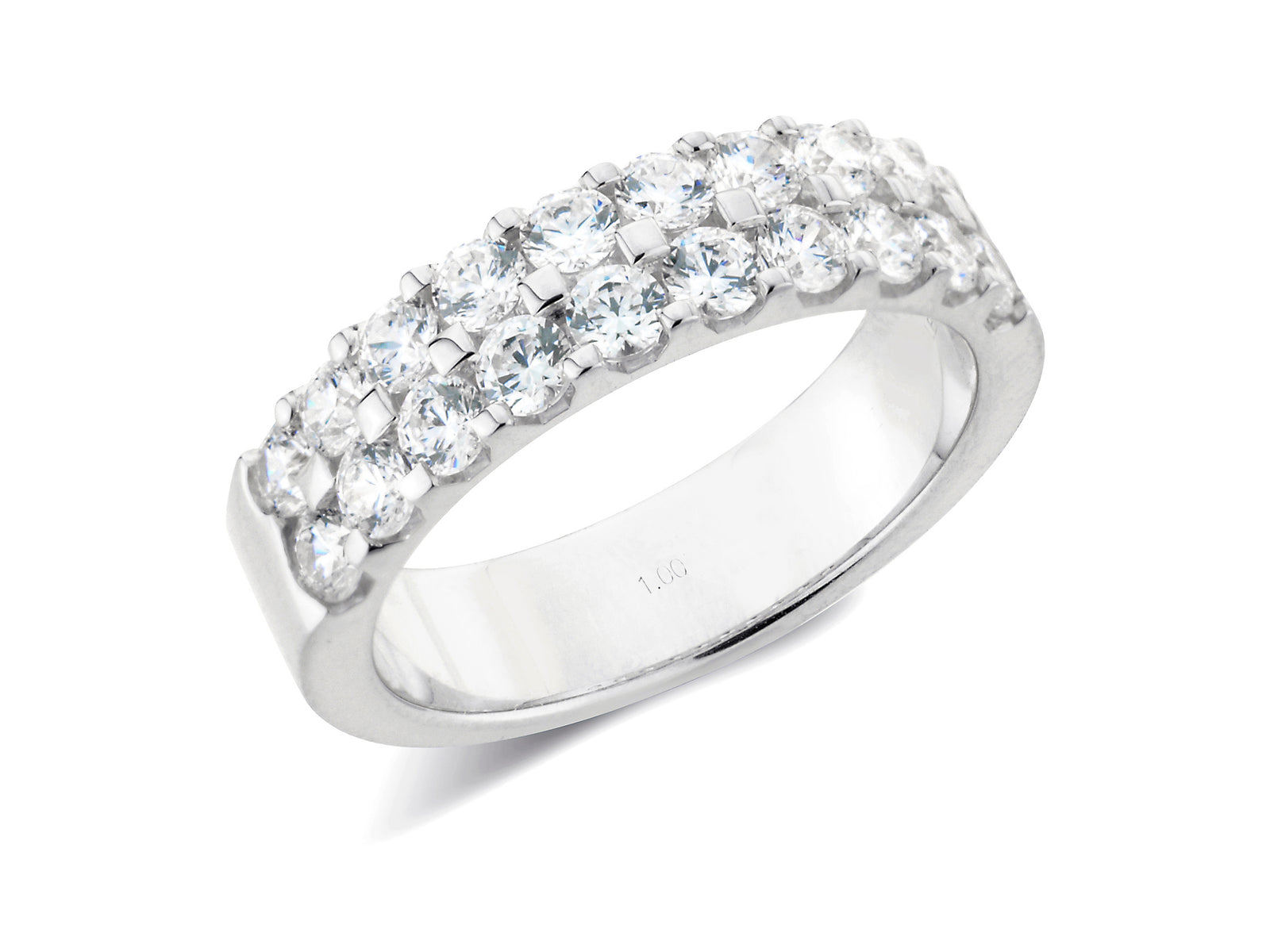 1.00ct claw set 2 row brilliant cut diamond band ring