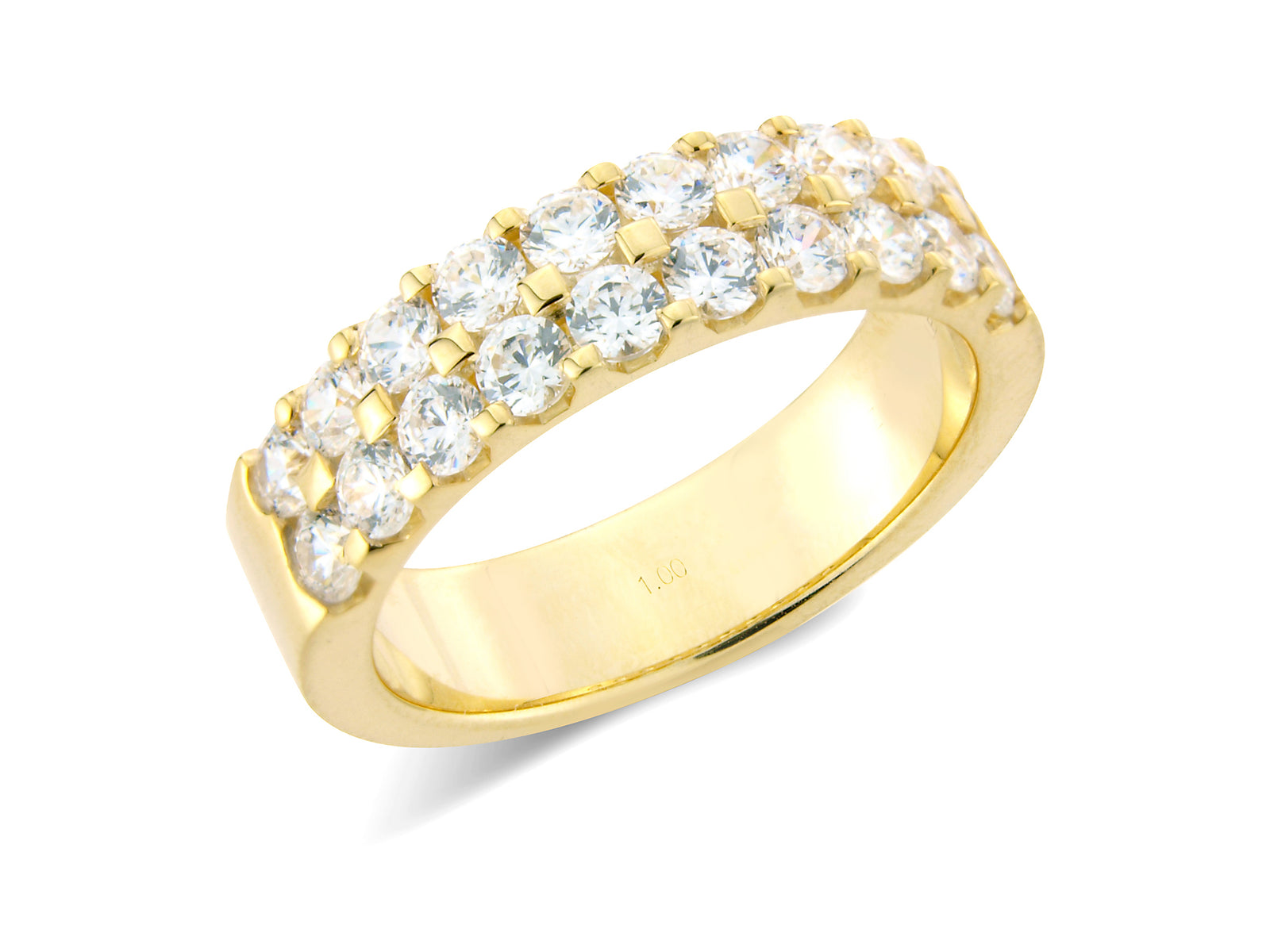 1.00ct claw set 2 row brilliant cut diamond band ring