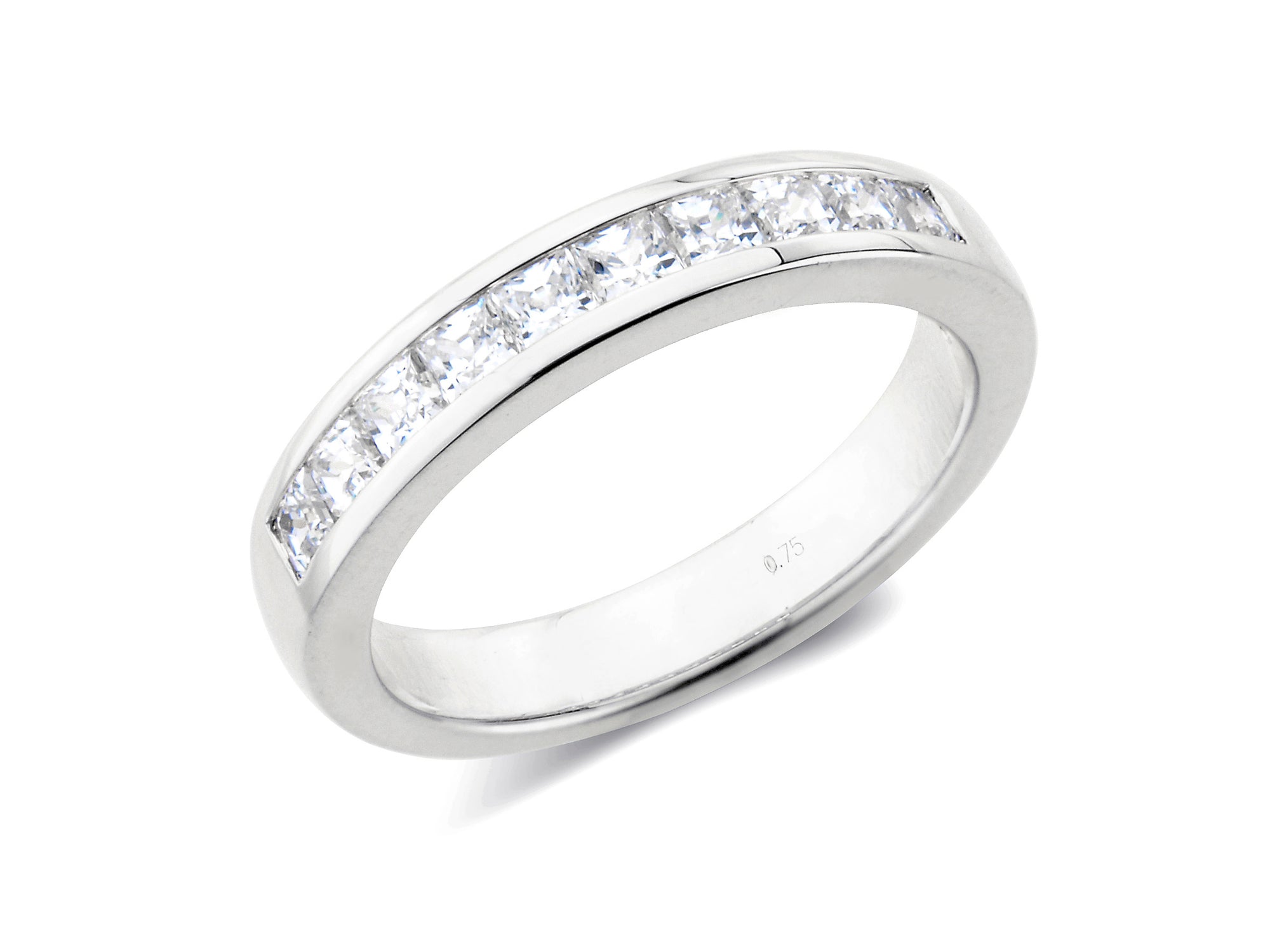 0.75ct channel set princess cut diamond band ring
