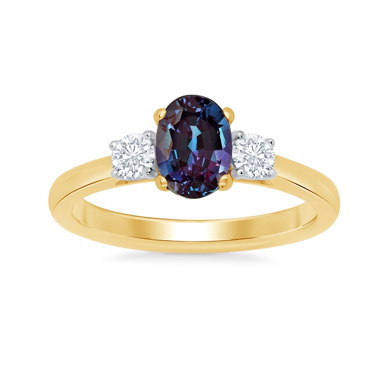 9ct gold 7x5 oval lab created alexandrite & E/VS diamonds ring 0.25cts LG