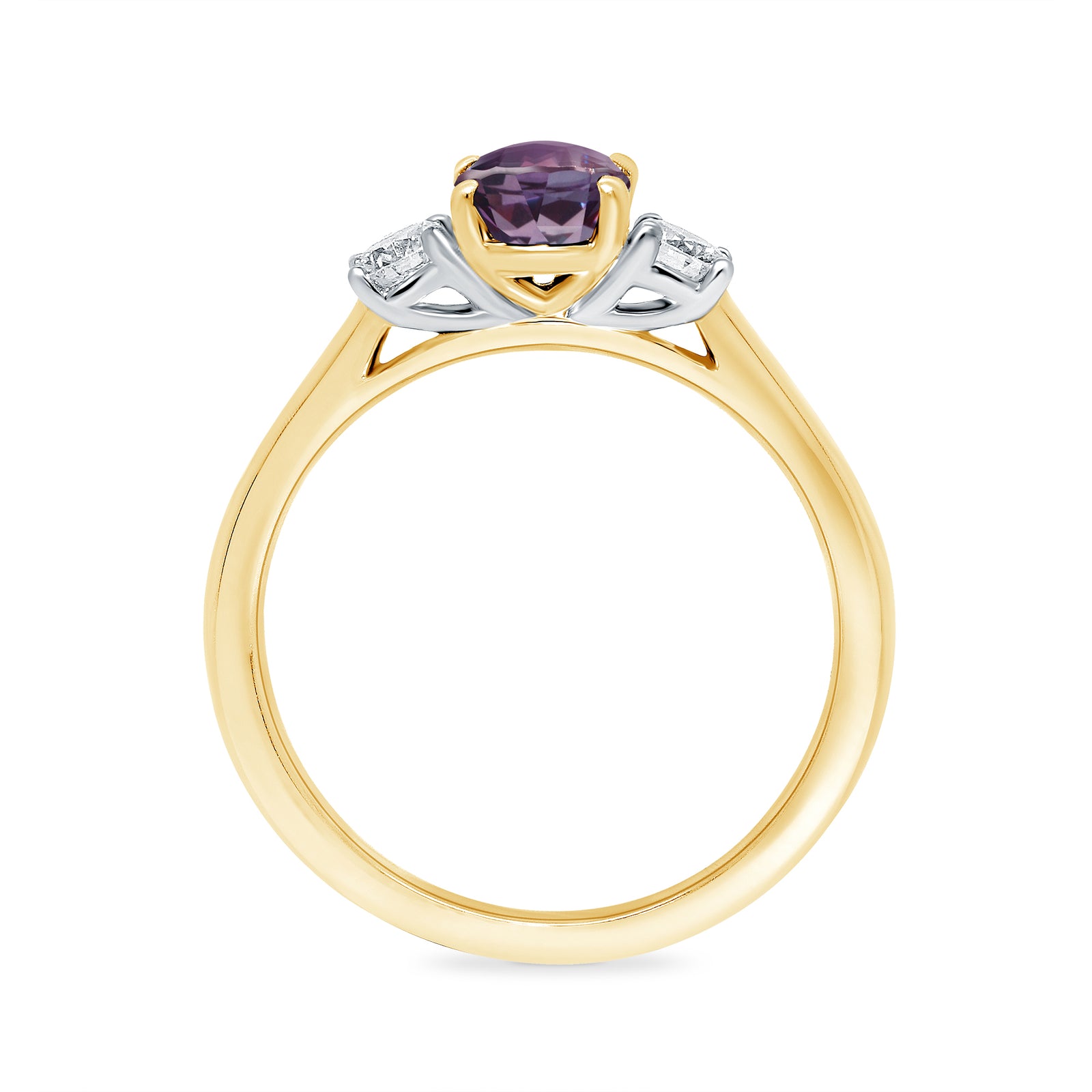 9ct gold 7x5 oval lab created alexandrite & E/VS diamonds ring 0.25cts LG